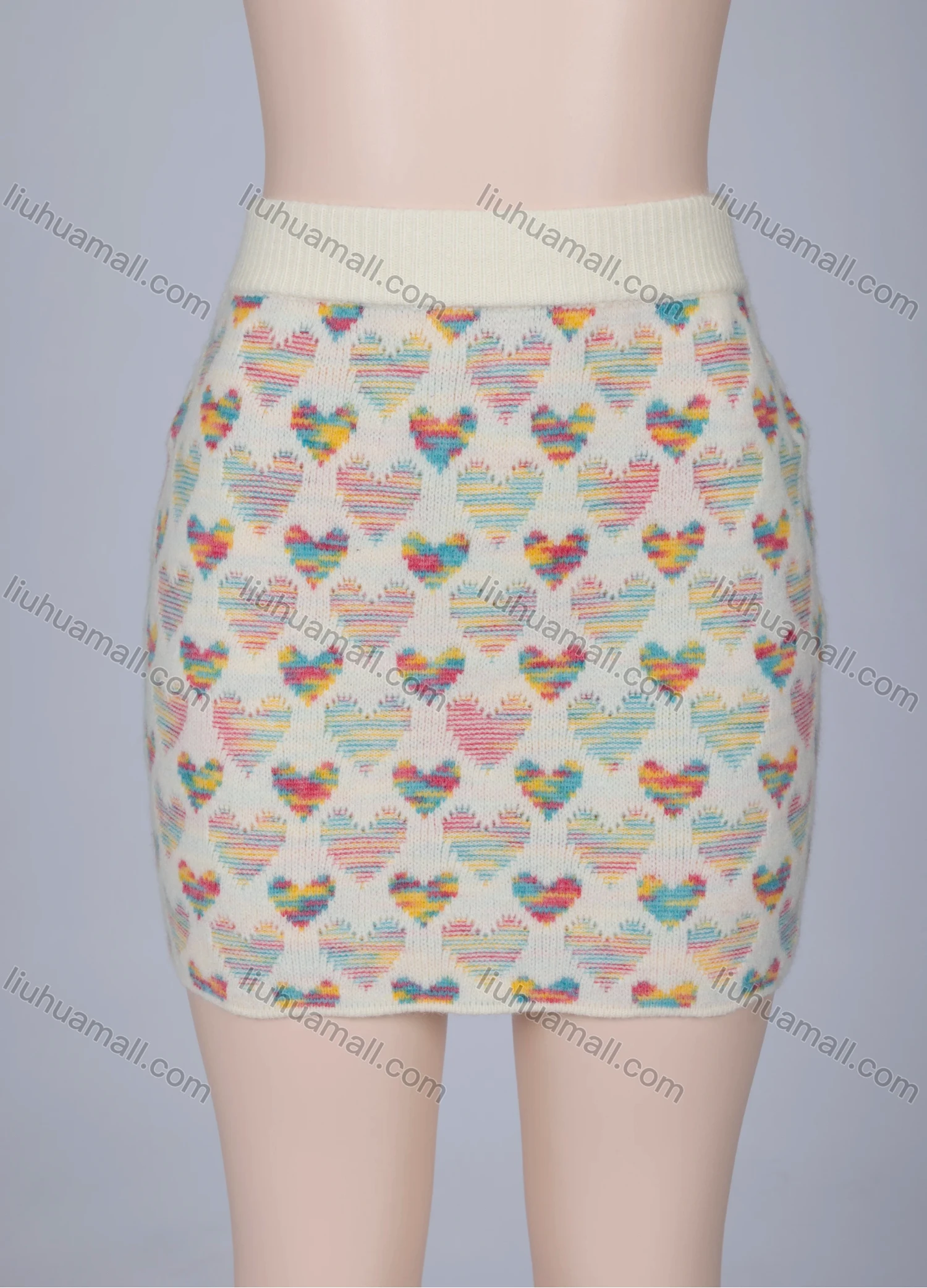 Wholesale Women's Trendy Heart Print Elastic Waist High Waist Mini Skirt YSP5# - Liuhuamall