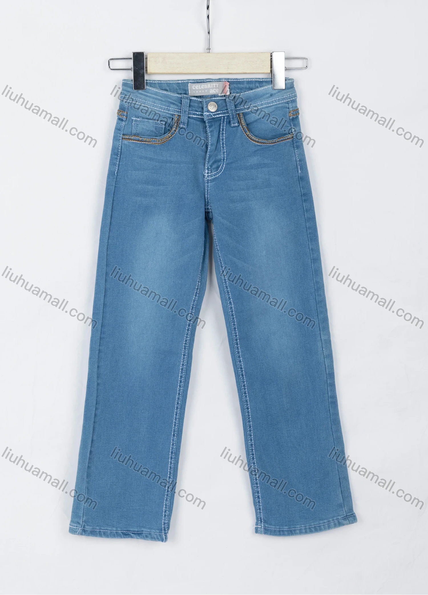 Wholesale Girls' Casual Plain Patch Pocket Wash Button Closure Wide Leg Jeans 04# - Liuhuamall