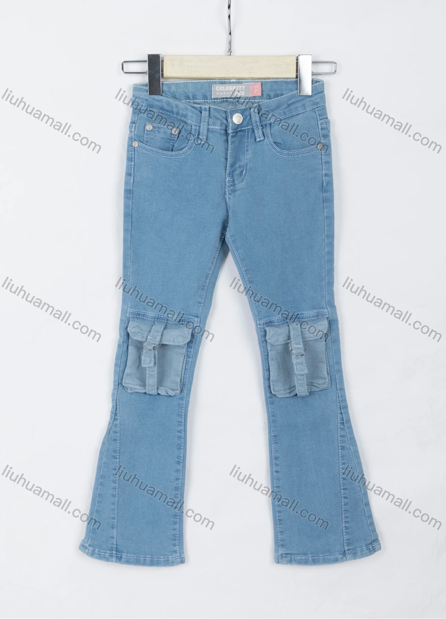 Wholesale Girls' Casual Plain Flap Pockets Button Closure Bootcut Jeans 03# - Liuhuamall