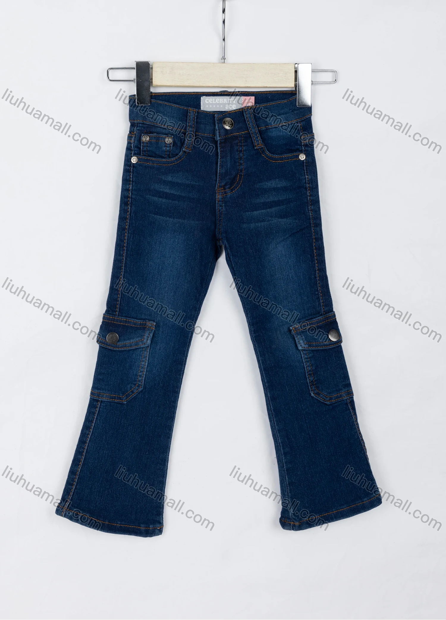 Wholesale Girls' Casual Plain Flap Pockets Button Closure Wash Bootcut Jeans 02# - Liuhuamall