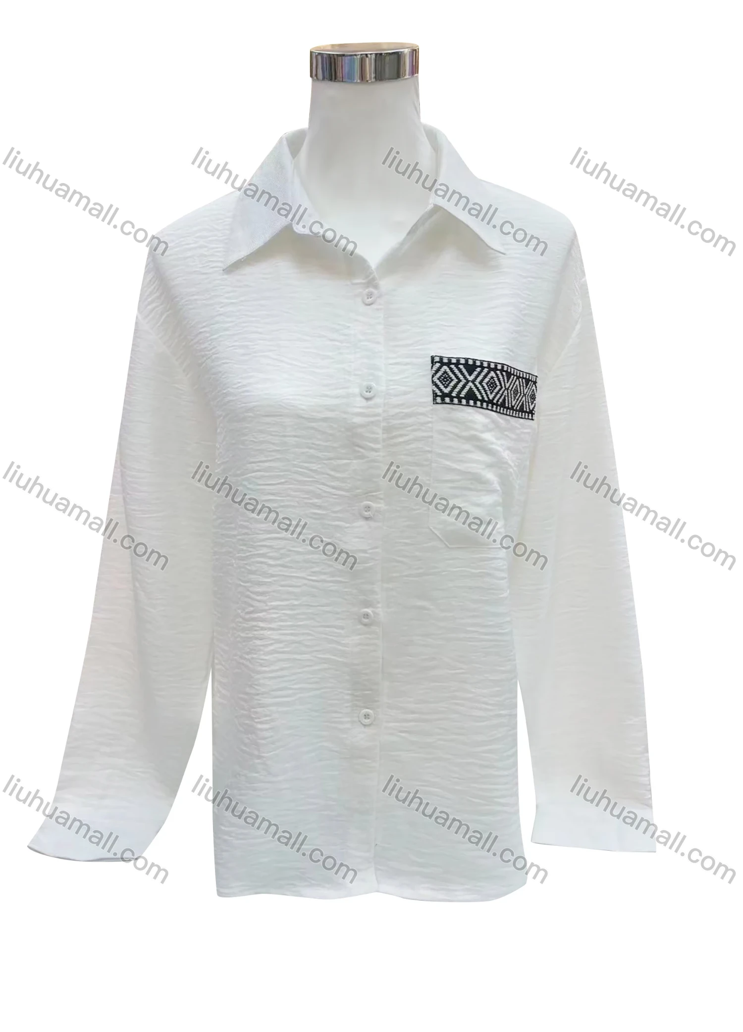 Wholesale Women's Elegant Long Sleeve Collared Plain Button Down Splicing Patch Pocket Shirt XZ399# - Liuhuamall