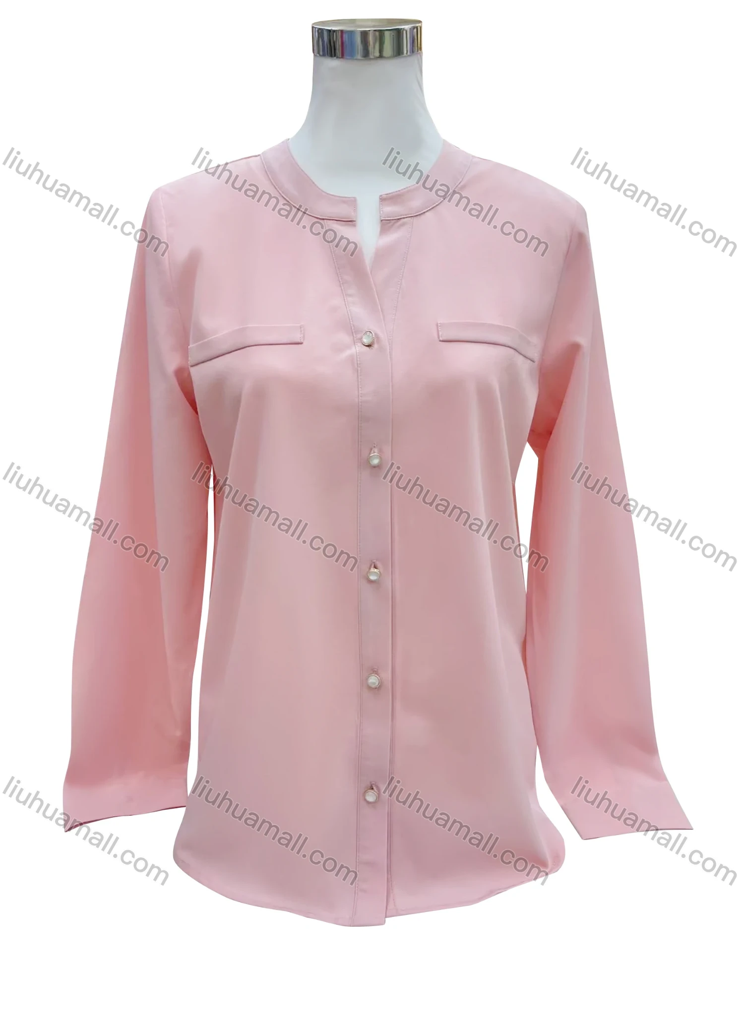Wholesale Women's Elegant Long Sleeve Notched Plain Button Down Patch Pocket Tunic XZ401# - Liuhuamall