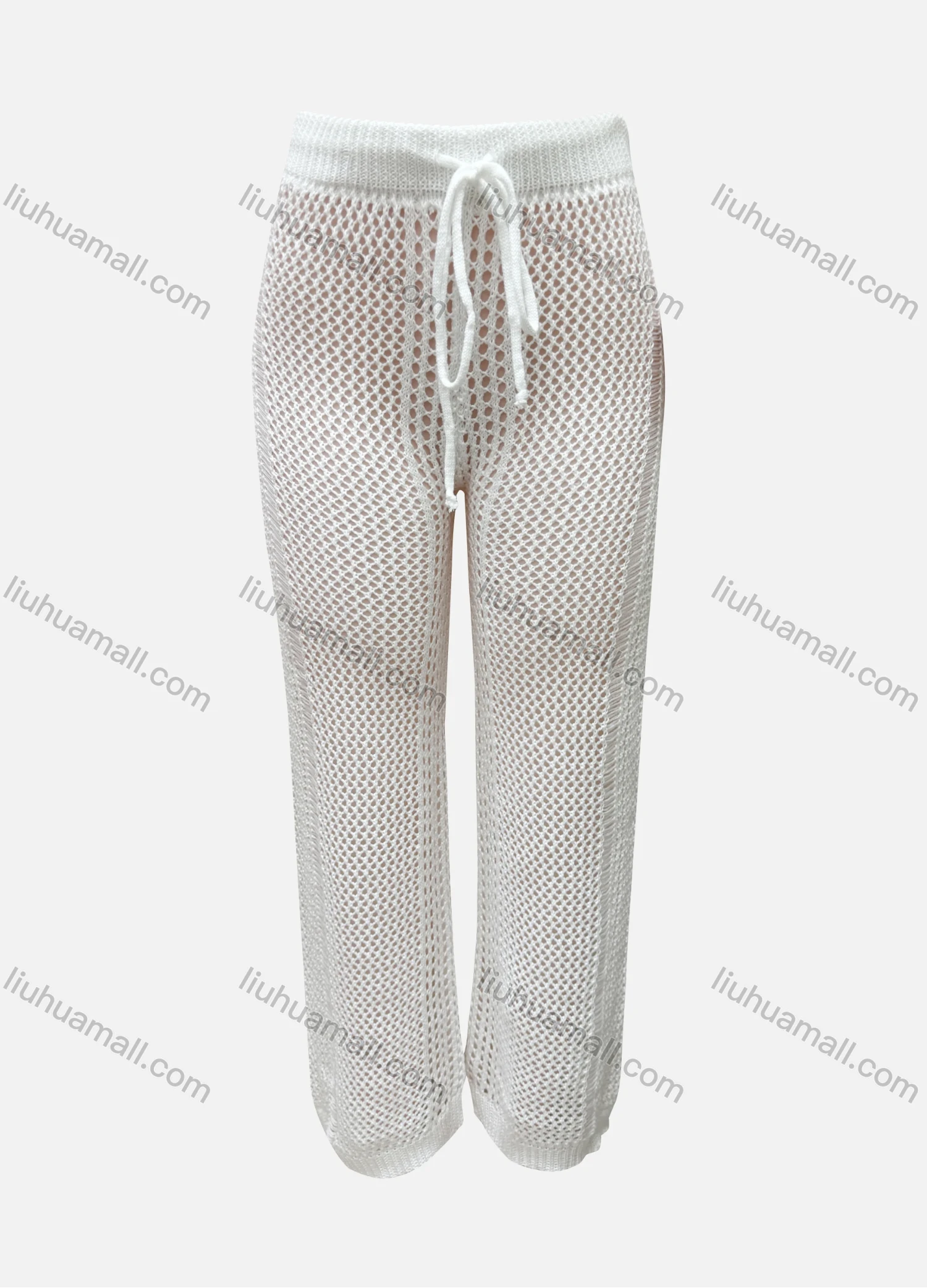 Wholesale Women's Vacation Plain Hollow Out Drawstring High Waist Cover Up Pants 3035# - Liuhuamall