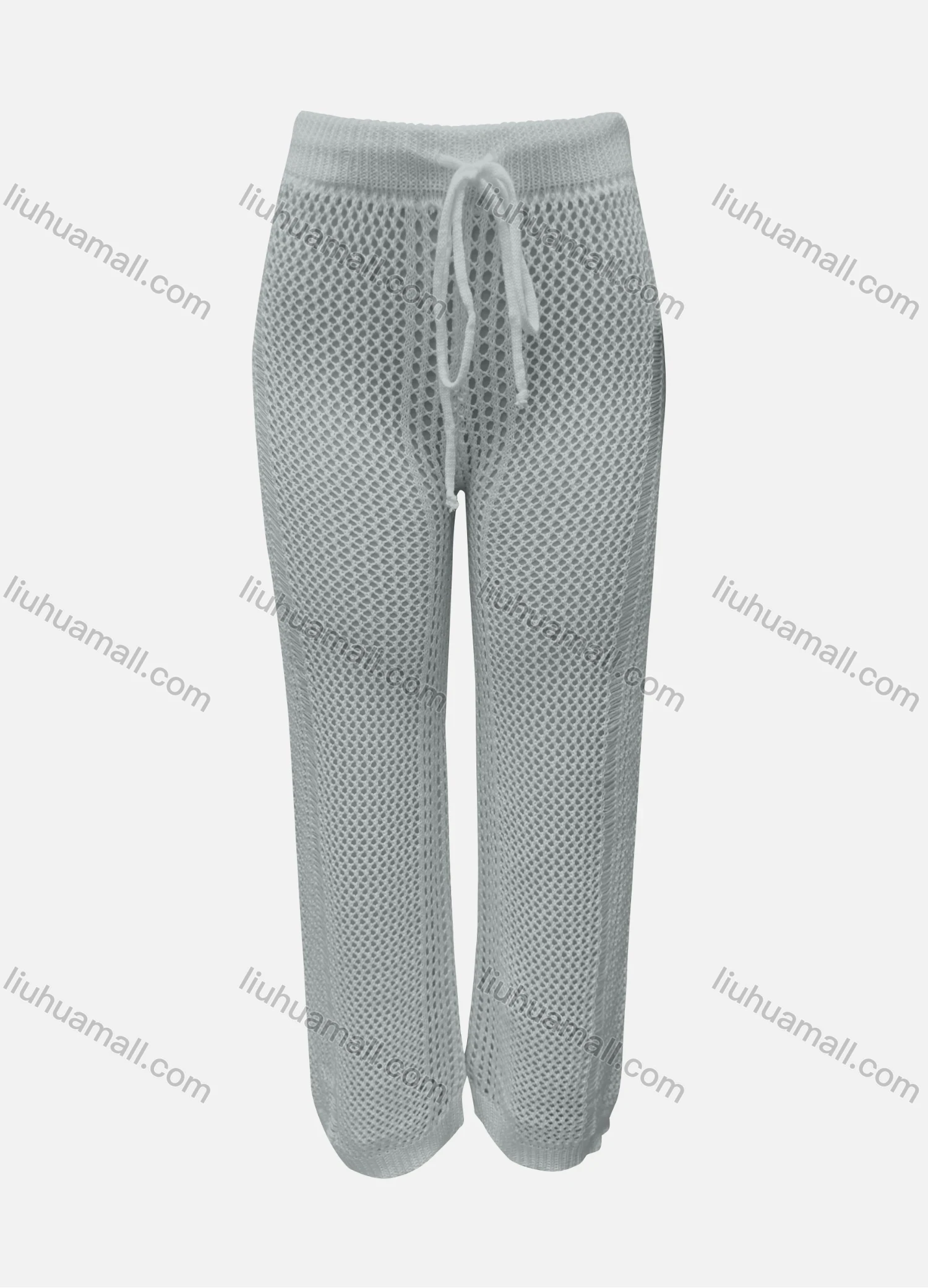 Wholesale Women's Vacation Plain Hollow Out Drawstring High Waist Cover Up Pants 3035# - Liuhuamall