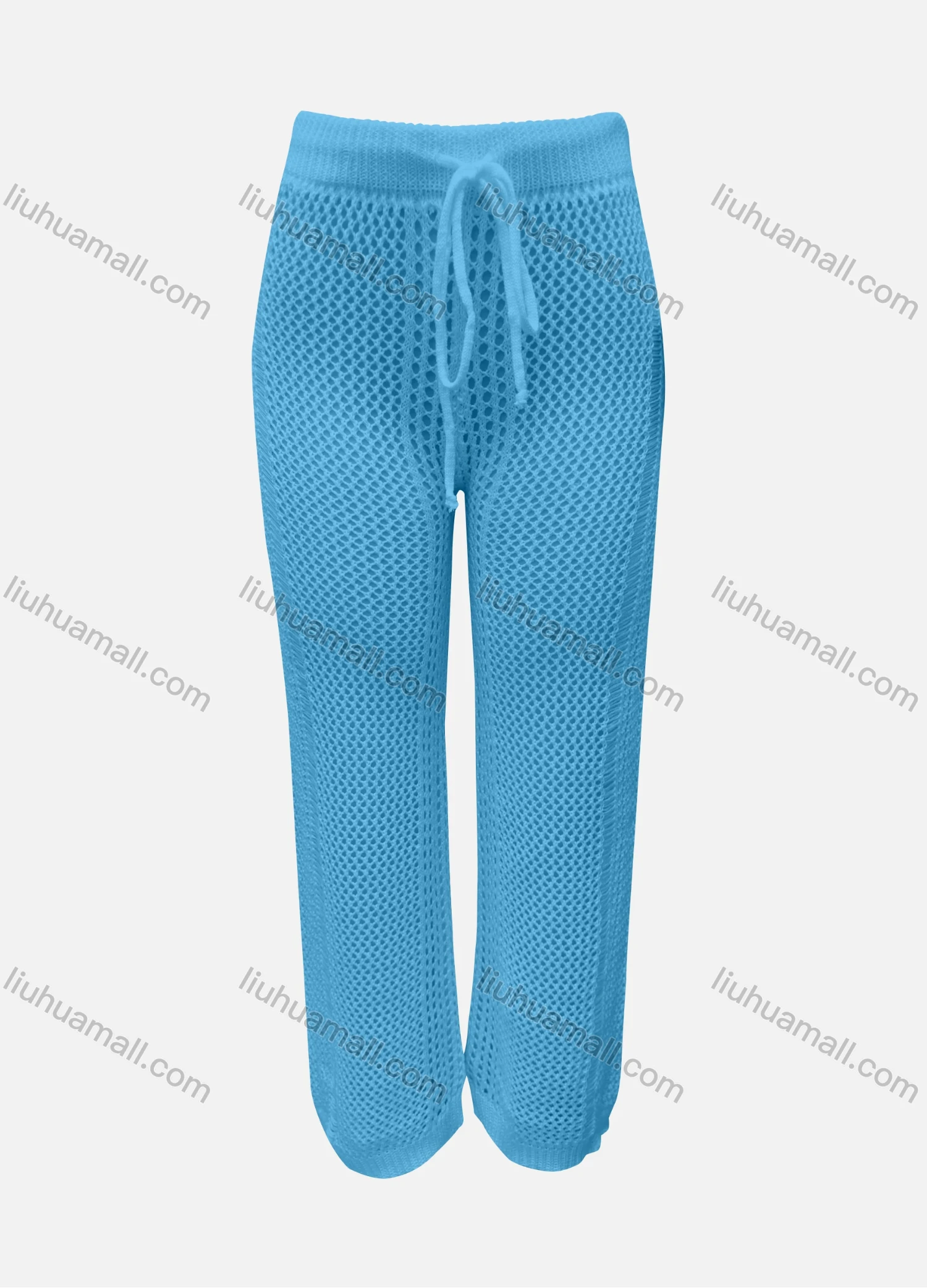 Wholesale Women's Vacation Plain Hollow Out Drawstring High Waist Cover Up Pants 3035# - Liuhuamall