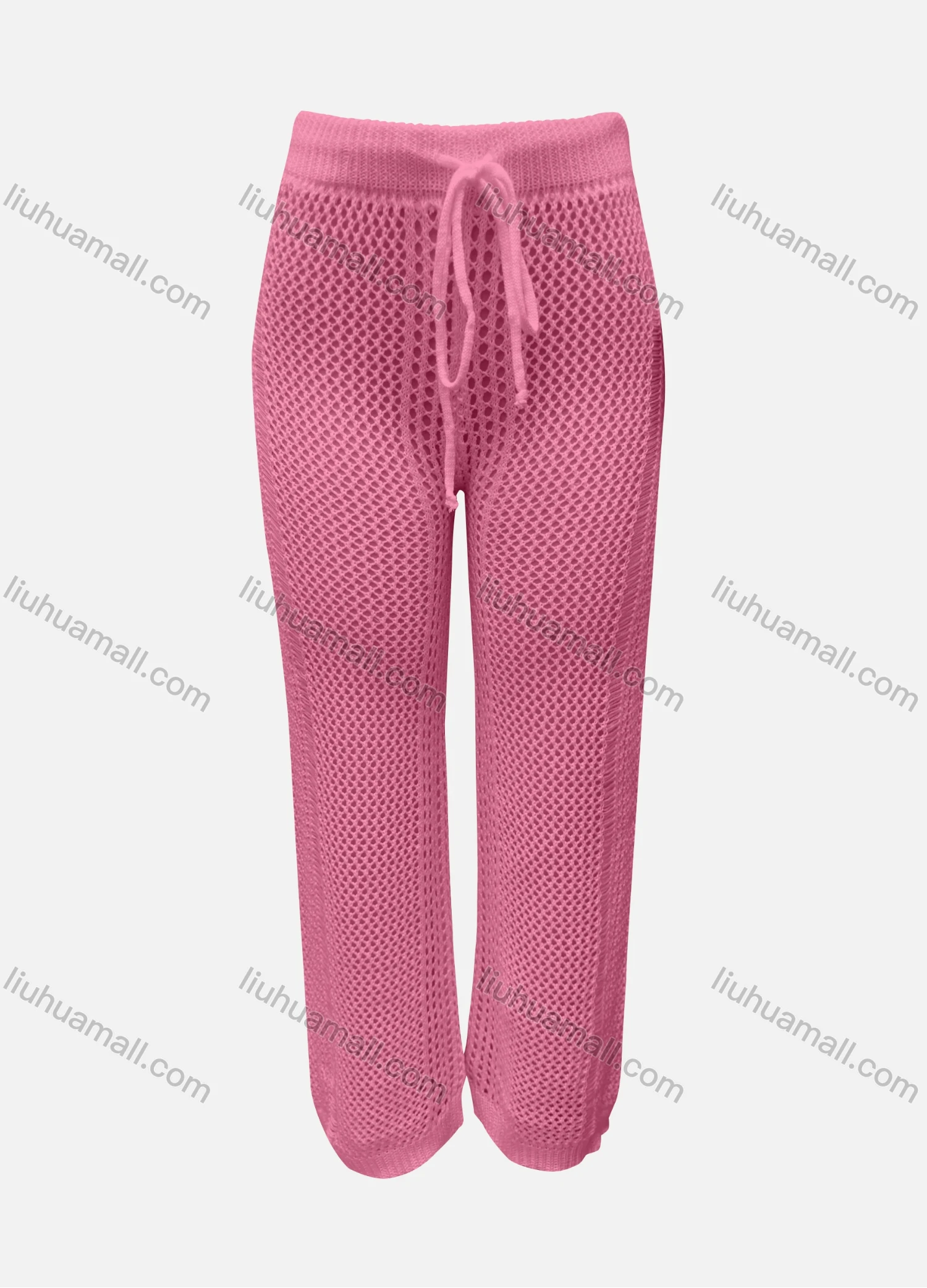 Wholesale Women's Vacation Plain Hollow Out Drawstring High Waist Cover Up Pants 3035# - Liuhuamall