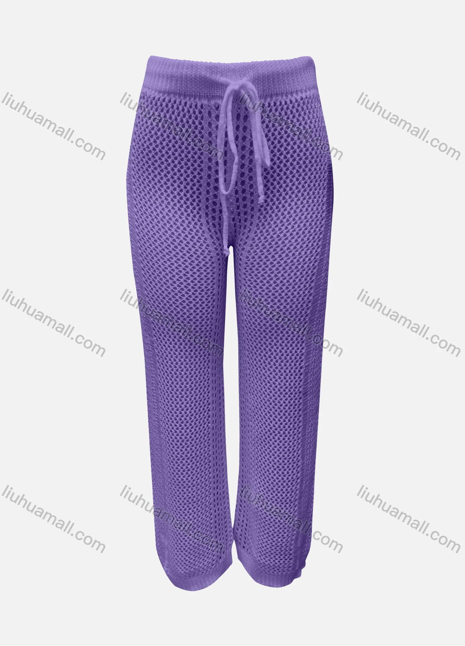 Wholesale Women's Vacation Plain Hollow Out Drawstring High Waist Cover Up Pants 3035# - Liuhuamall