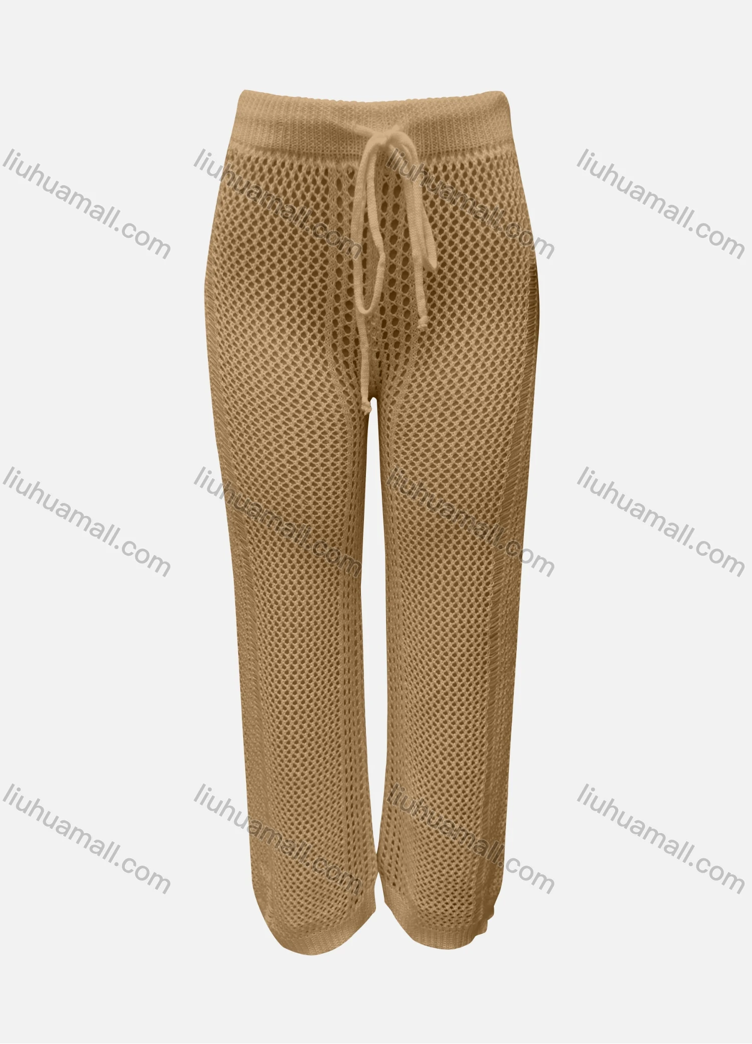 Wholesale Women's Vacation Plain Hollow Out Drawstring High Waist Cover Up Pants 3035# - Liuhuamall