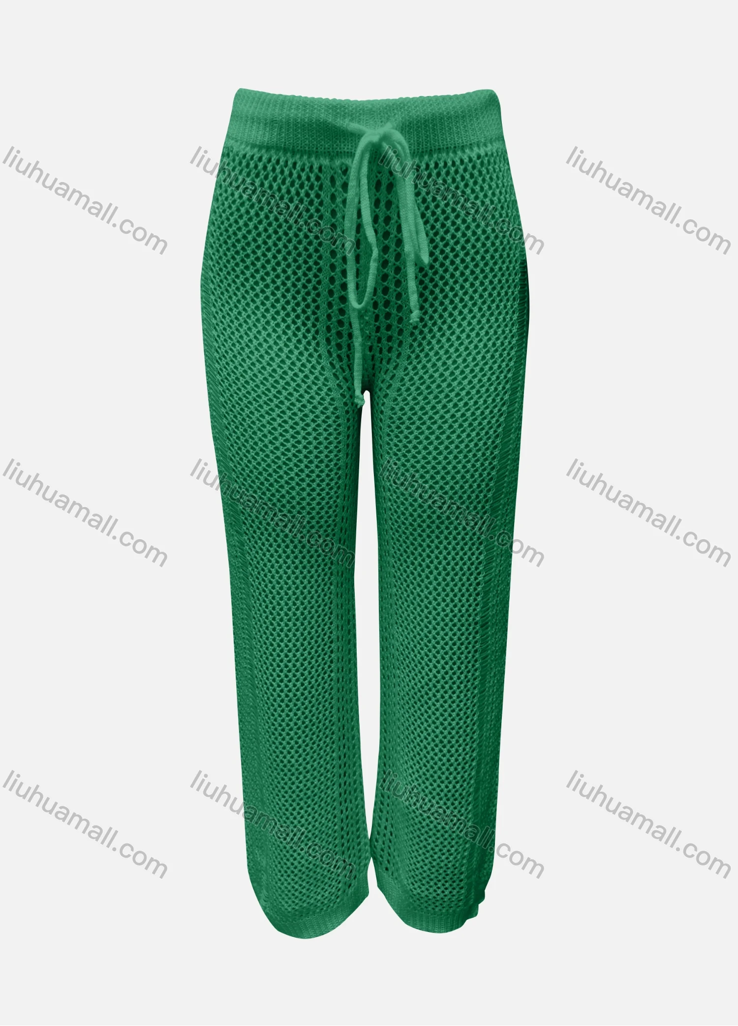 Wholesale Women's Vacation Plain Hollow Out Drawstring High Waist Cover Up Pants 3035# - Liuhuamall