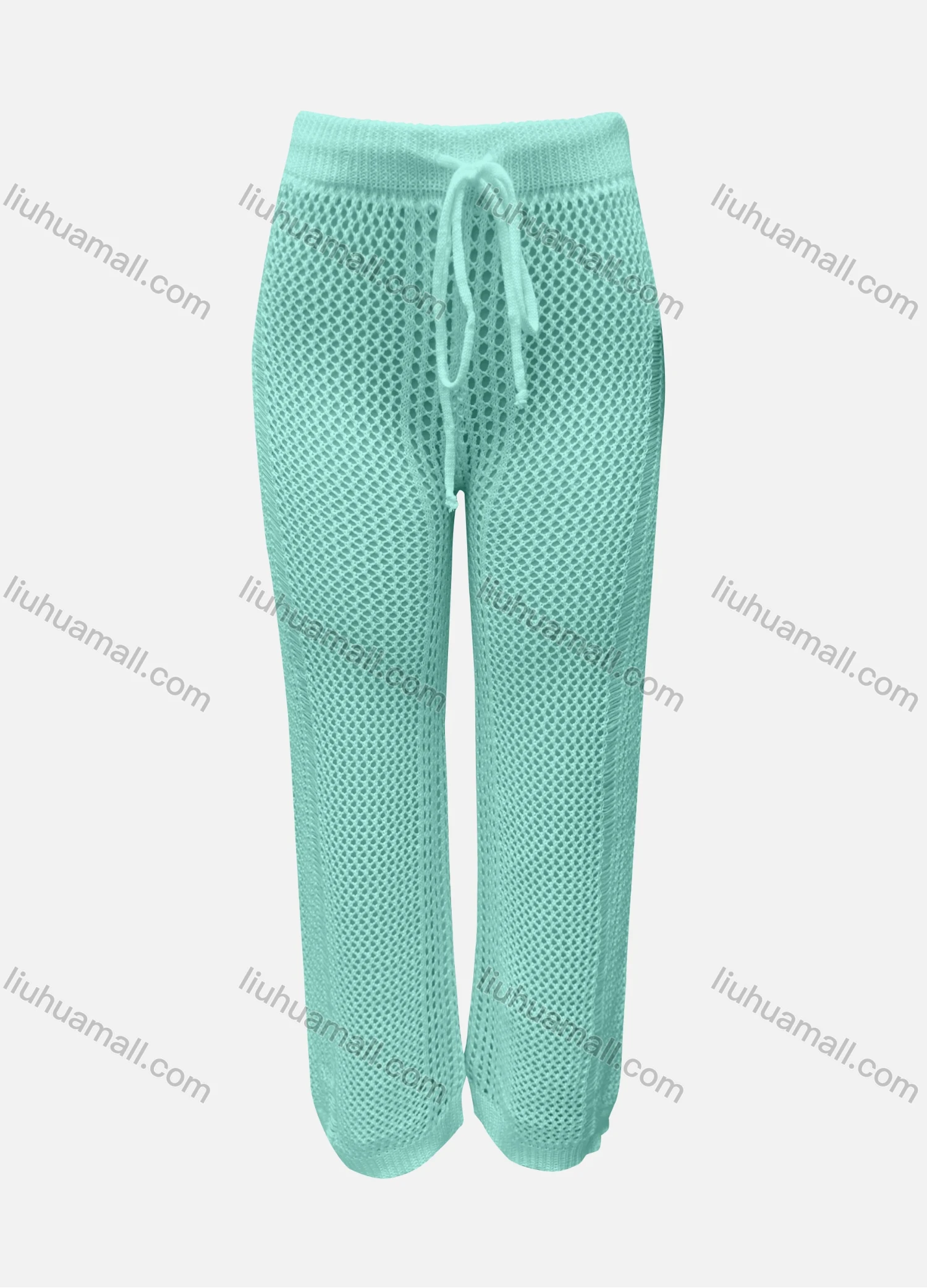 Wholesale Women's Vacation Plain Hollow Out Drawstring High Waist Cover Up Pants 3035# - Liuhuamall