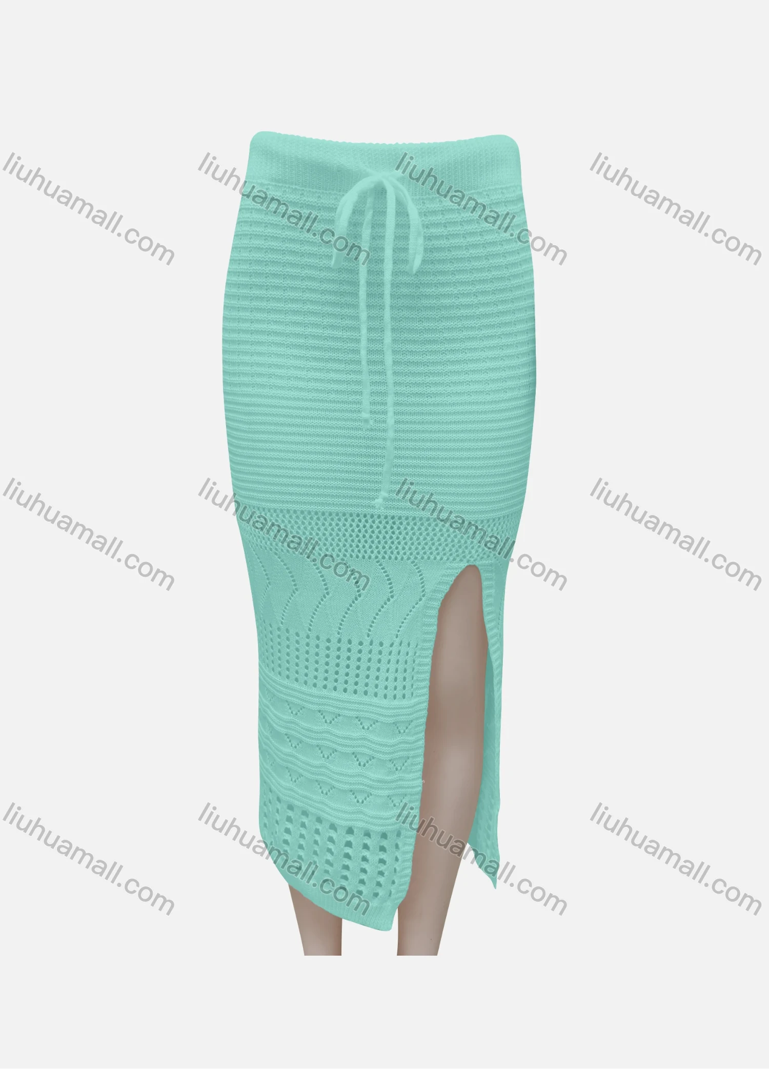 Wholesale Women's Casual Plain Elastic Waist Hollow Out Split Hem Drawstring Midi Skirt 3038# - Liuhuamall