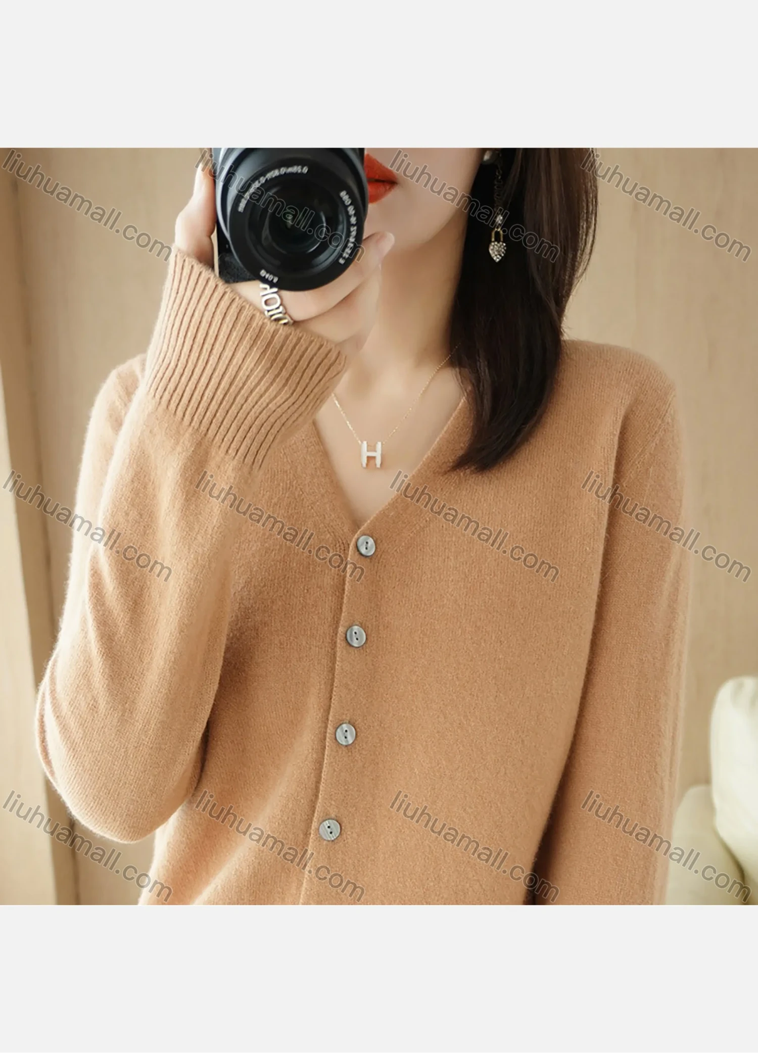 Wholesale Women's Casual Plain V Neck Ribbed Long Sleeve Button Down Knit Cardigan - Liuhuamall