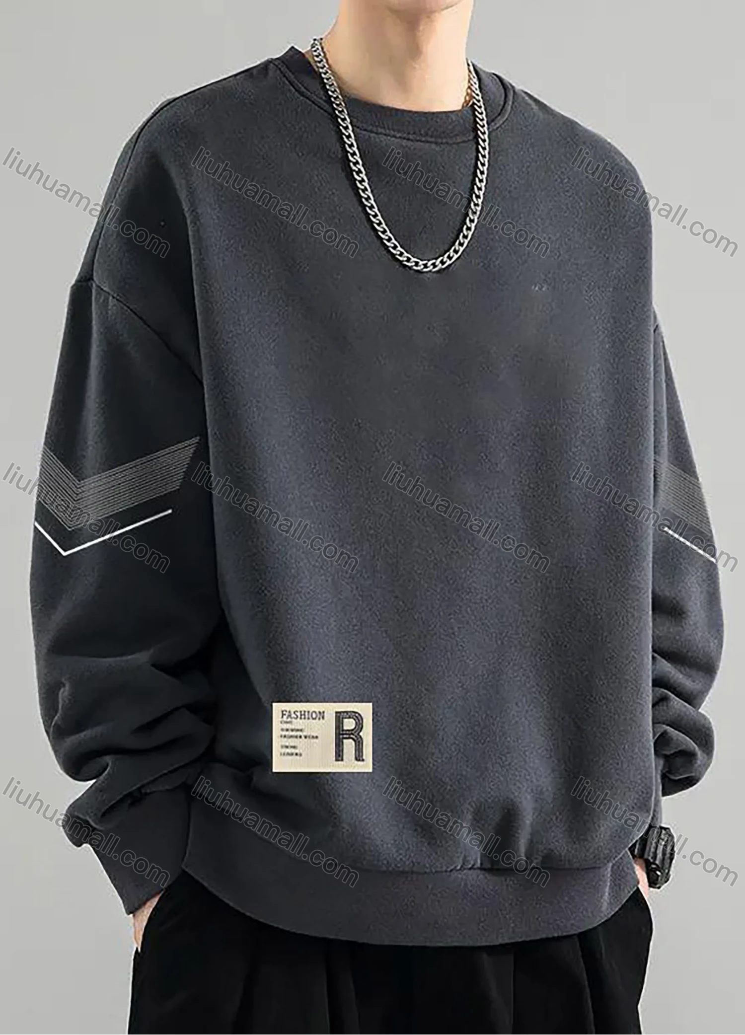 Wholesale Men's Autumn Casual Plain Round Neck Long Sleeve Sweatshirt - Liuhuamall