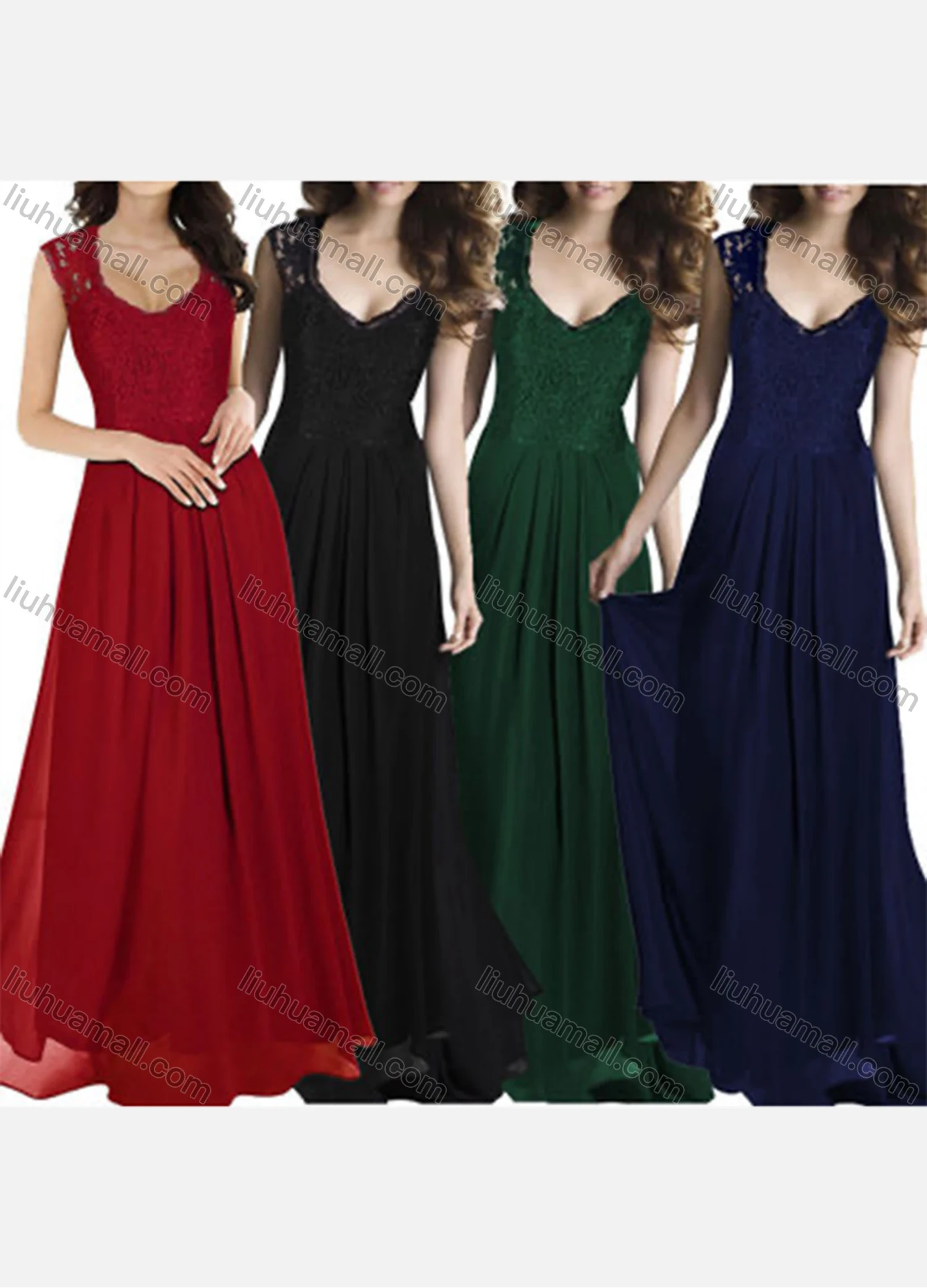Wholesale Women's Elegant Plain Pleated Splicing Lace Trim High Waist Maxi Tank Evening Dress - Liuhuamall