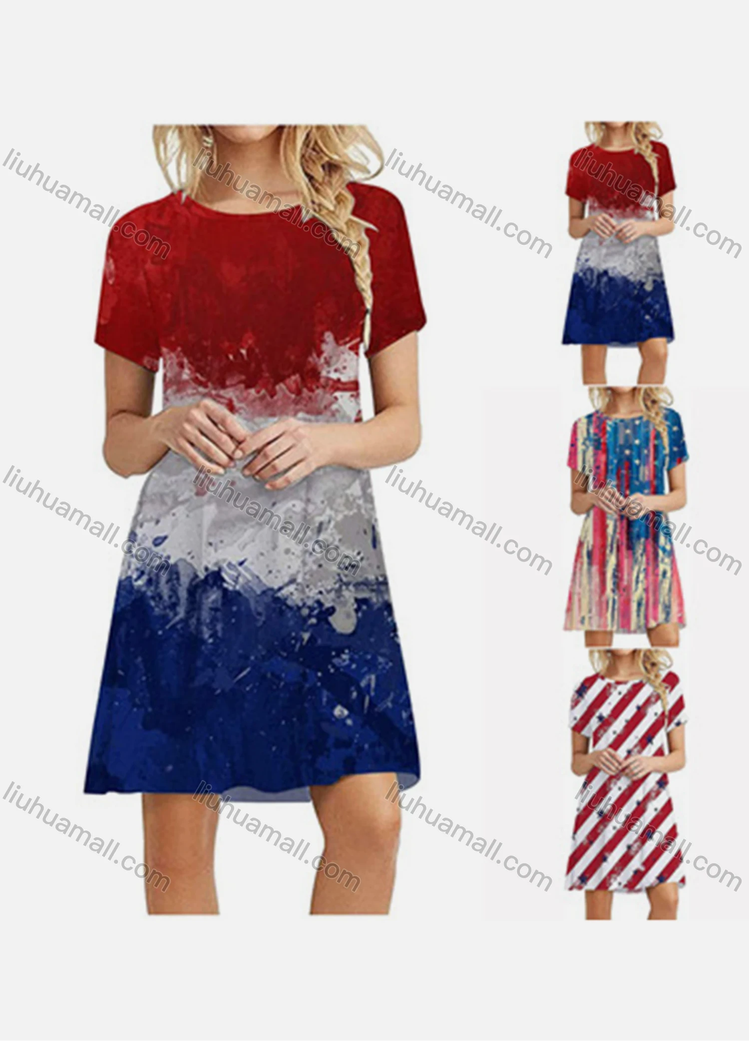 Wholesale Women's Trendy Crew Neck Allover Print Graffiti Short Sleeve Short Dress - Liuhuamall