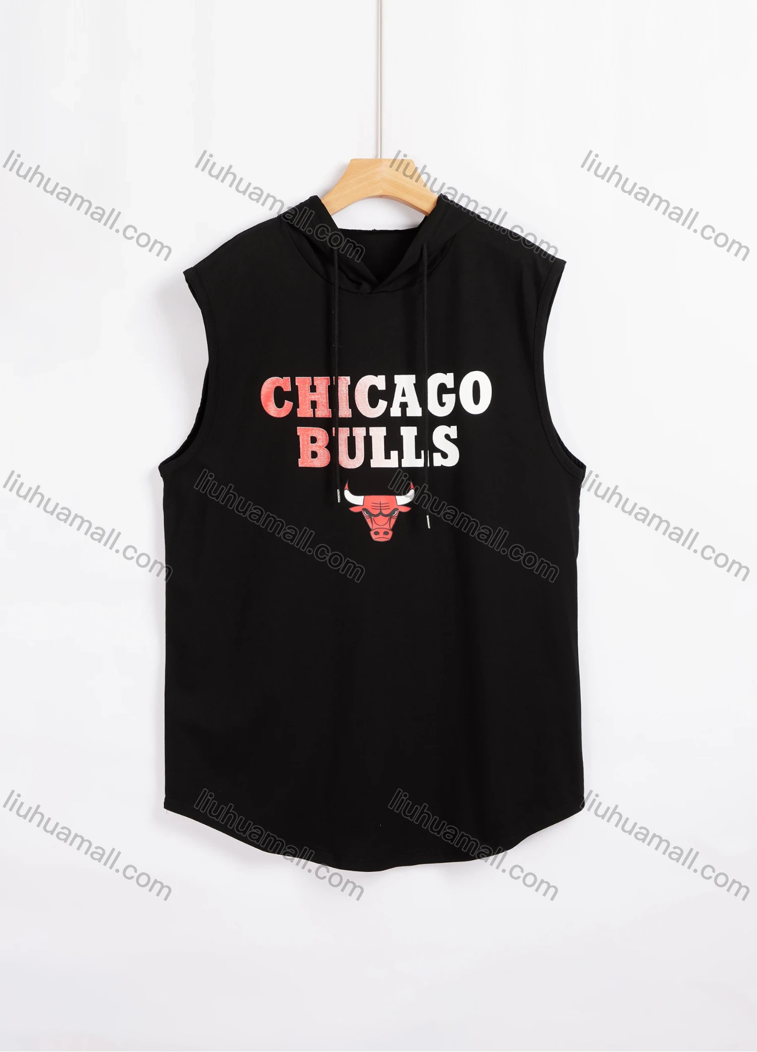 Wholesale Men's 100% Cotton Hooded Letter Print Drawstring Casual Tank Top - Liuhuamall