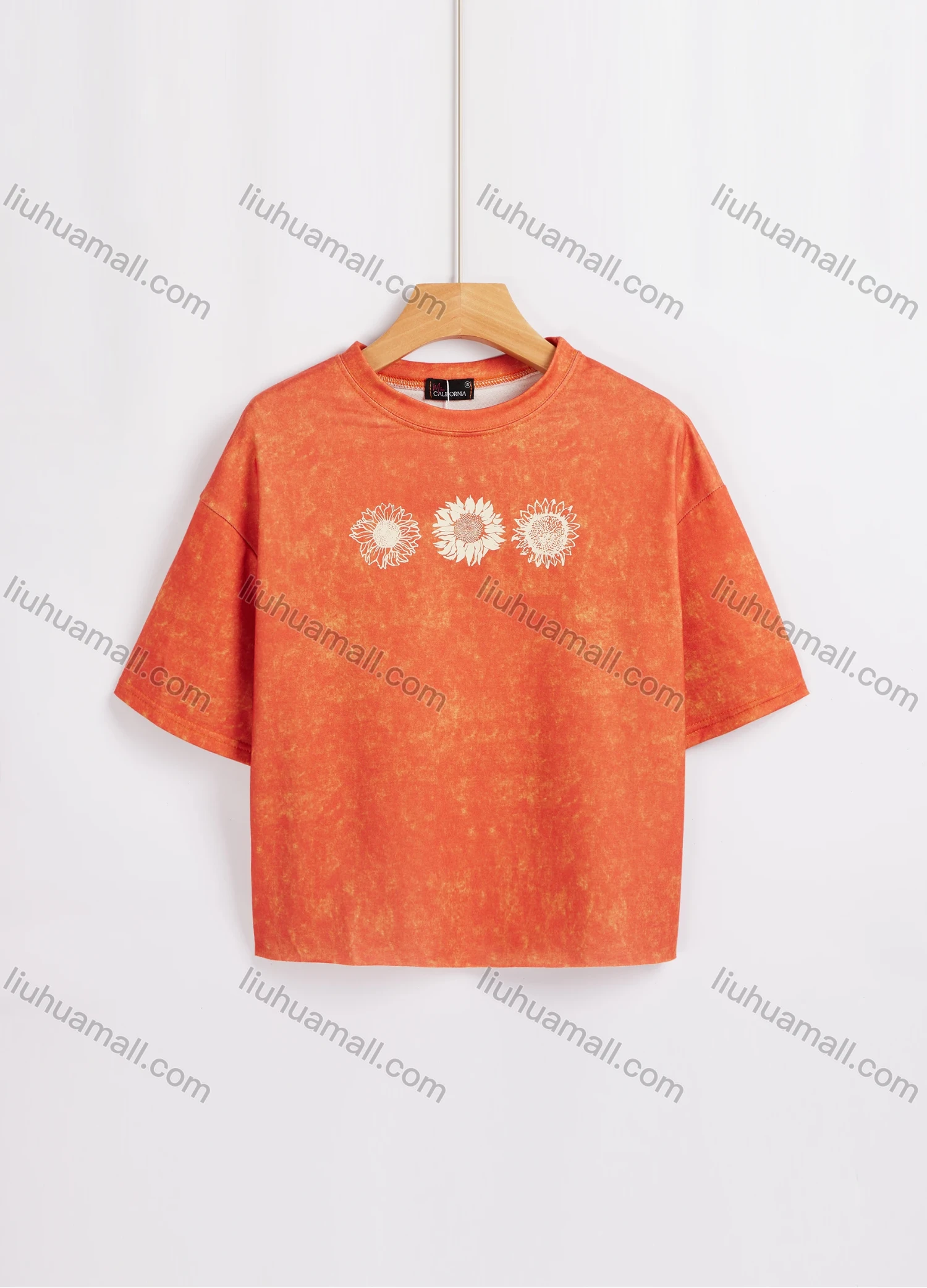 Wholesale Women's Casual Floral Print Short Sleeve Round Neck Drop Shoulder Tee B-15464# - Liuhuamall