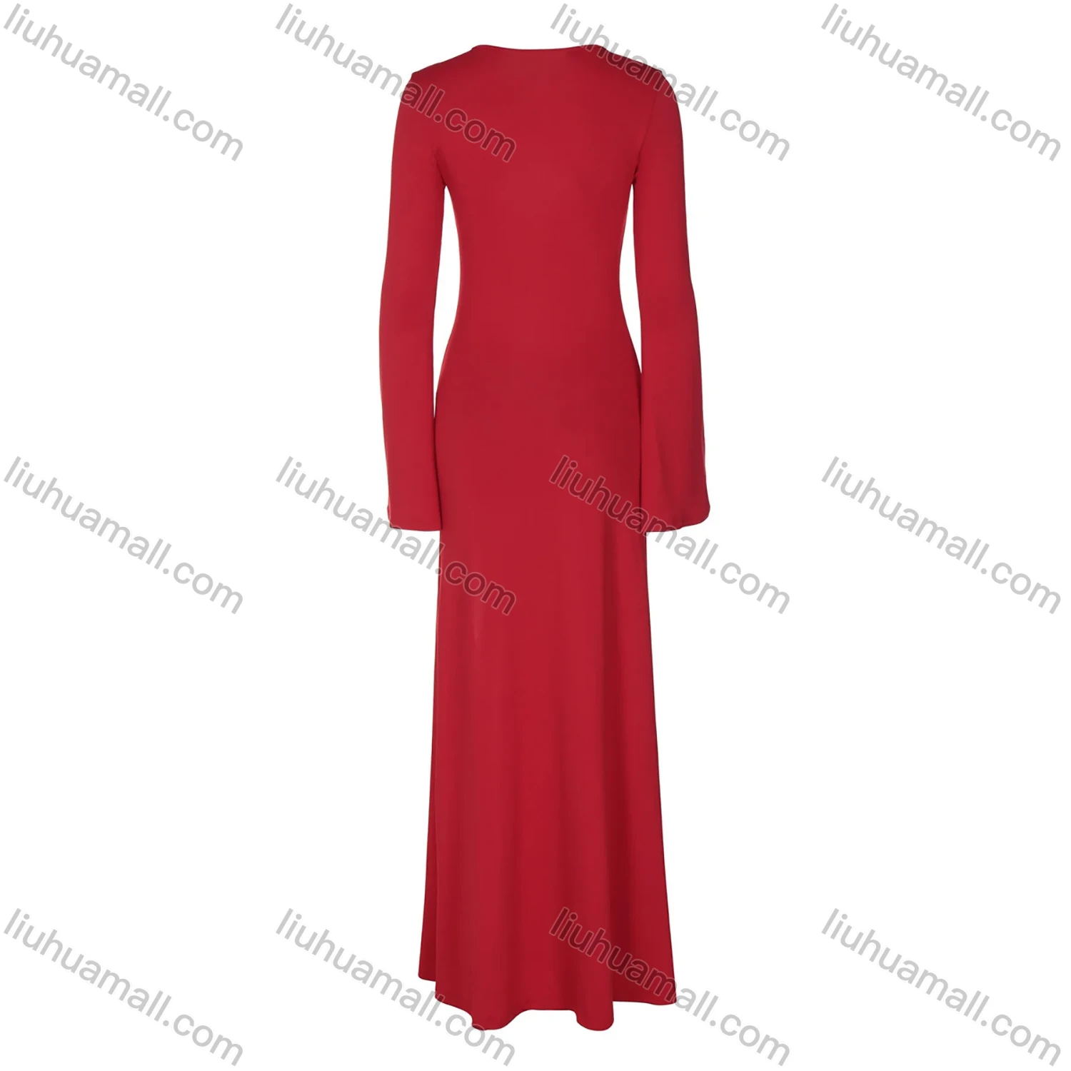 Wholesale Women's Elegant Plain Crew Neck Bell Sleeve Split Thigh Maxi Dress - Liuhuamall