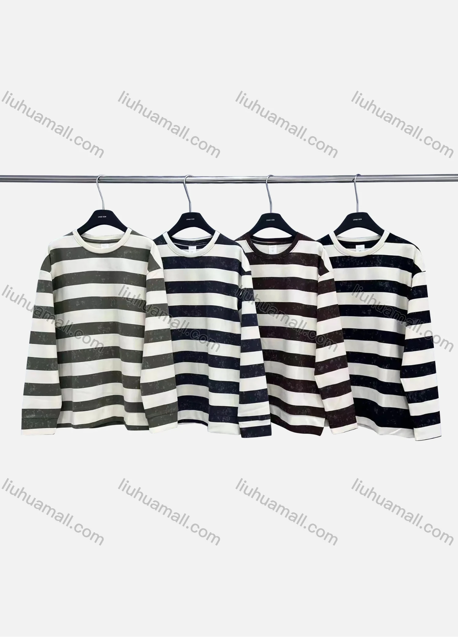 Wholesale Men's Casual Round Neck Striped Drop Shoulder Long Sleeve T-shirts W4006# - Liuhuamall