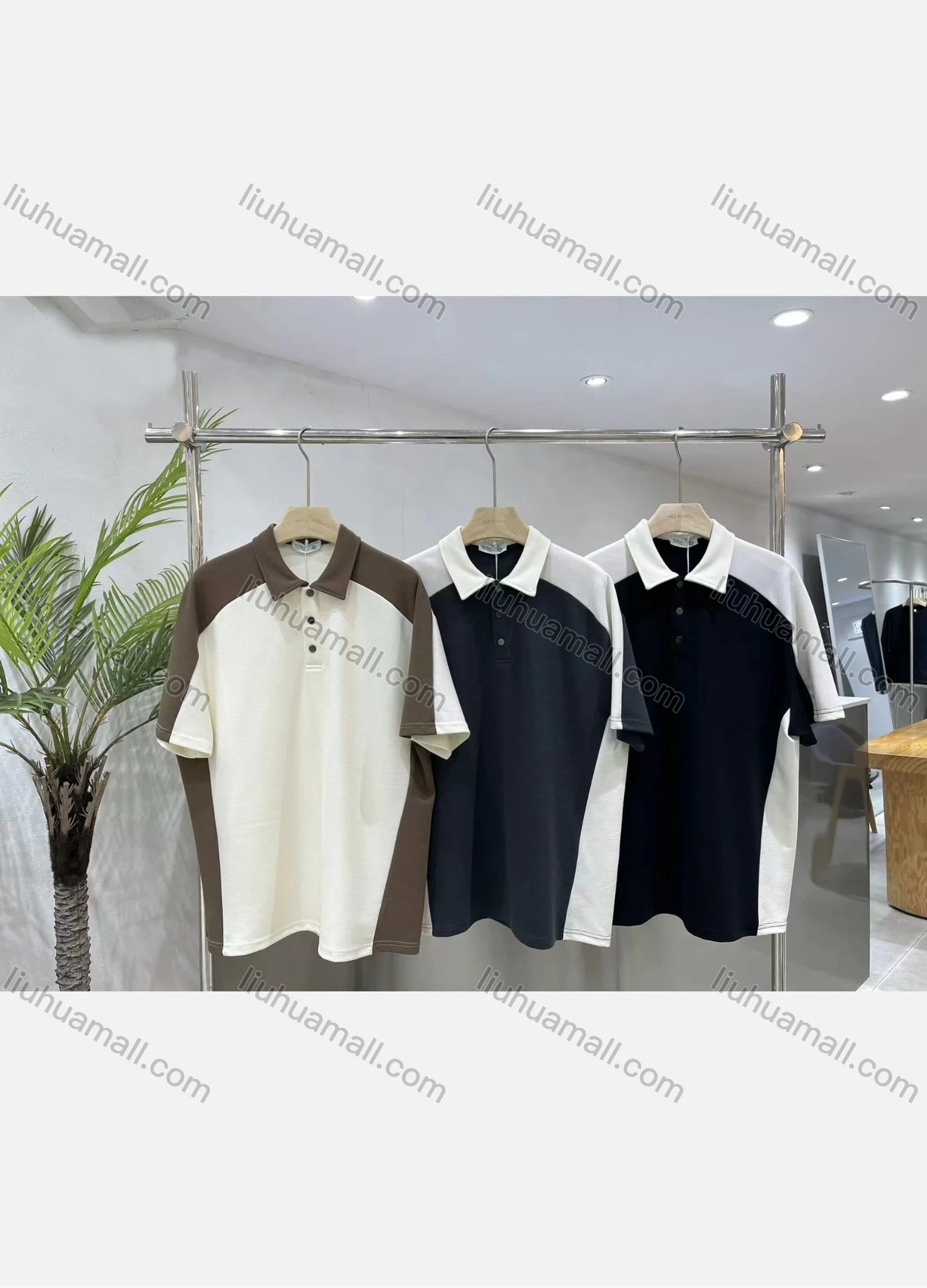 Wholesale Men's Casual Plain Contrast Button Front Short Sleeve Polo Shirt C50053# - Liuhuamall