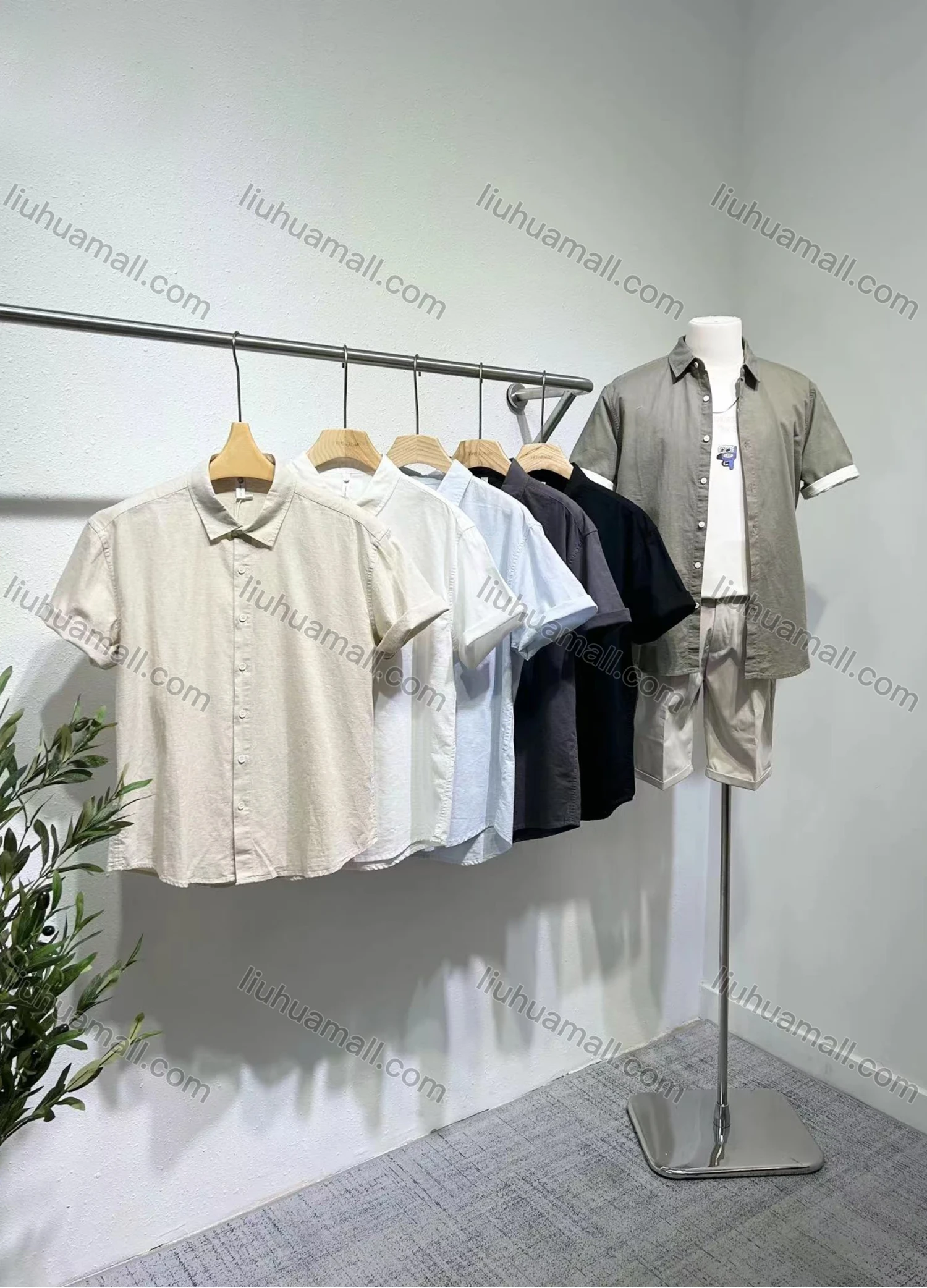Wholesale Men's Casual Collared Plain Button Down Short Sleeve Shirt E65001# - Liuhuamall