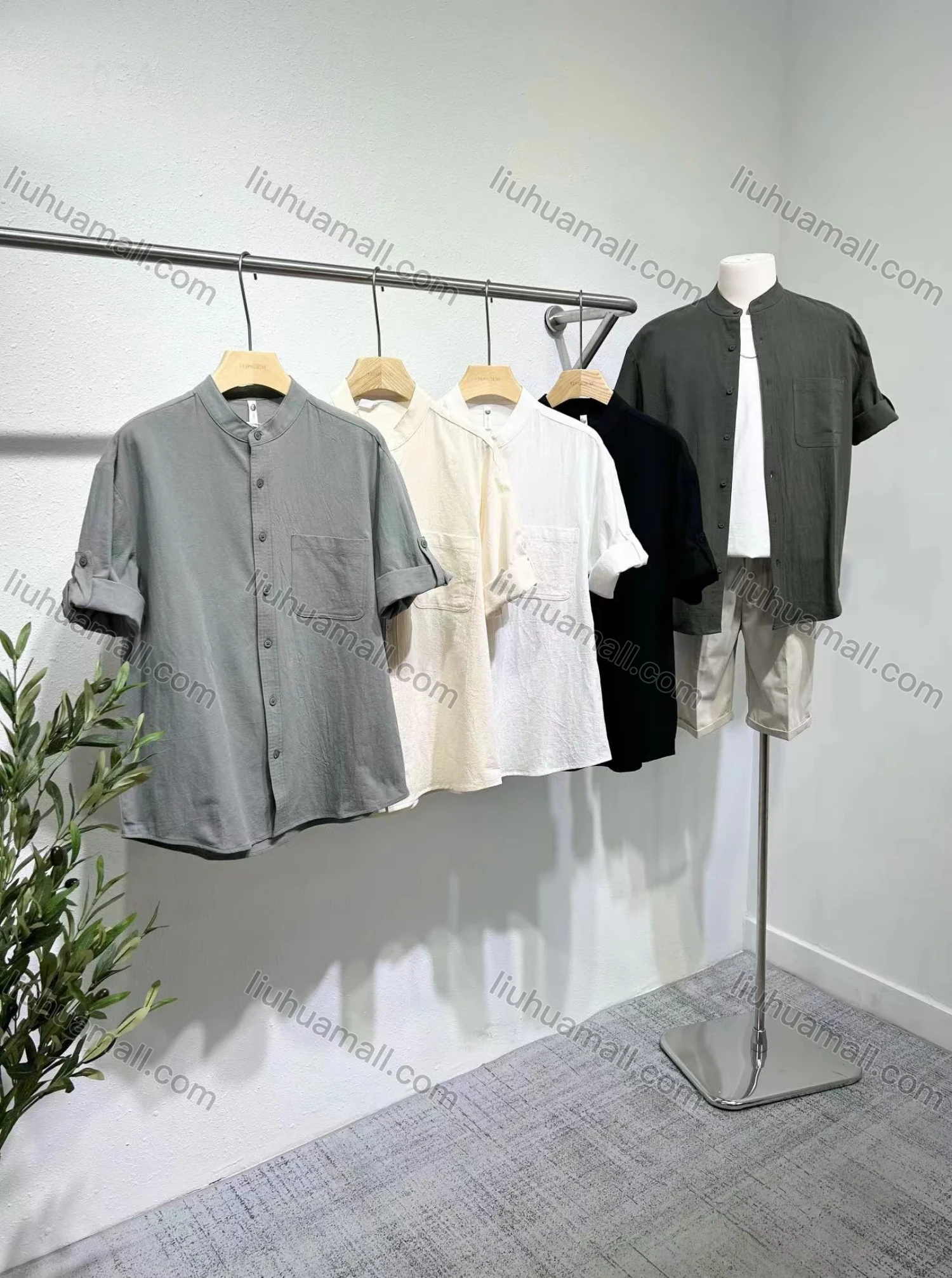 Wholesale Men's 100%Cotton Casual Plain Patch Pocket Buckle Strap Cuff Button Down Short Sleeve Henley Shirt E65024# - Liuhuamall