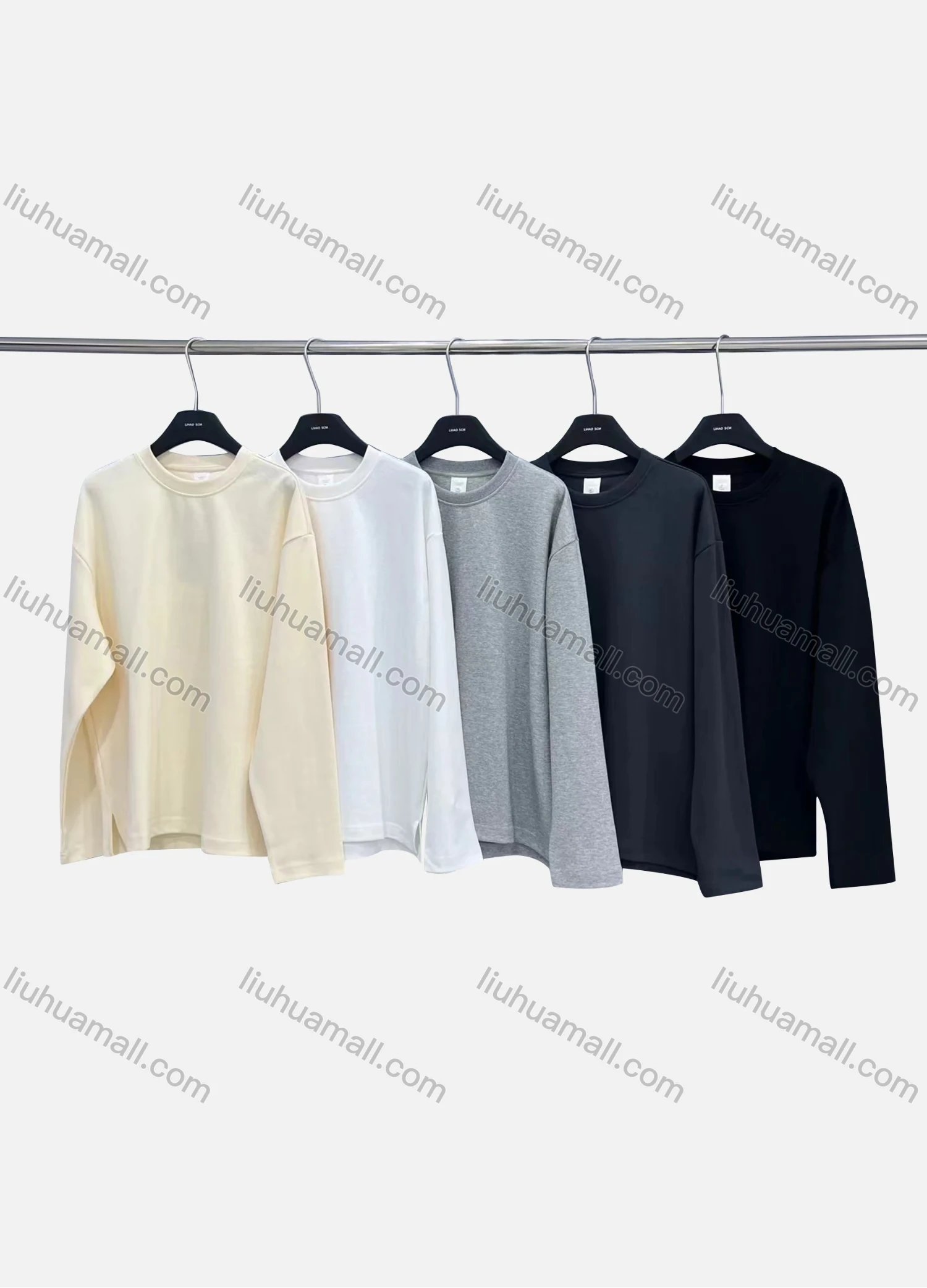 Wholesale Men's Casual Plain Round Neck Long Sleeve Drop Shoulder Split Side T-shirts W4009# - Liuhuamall