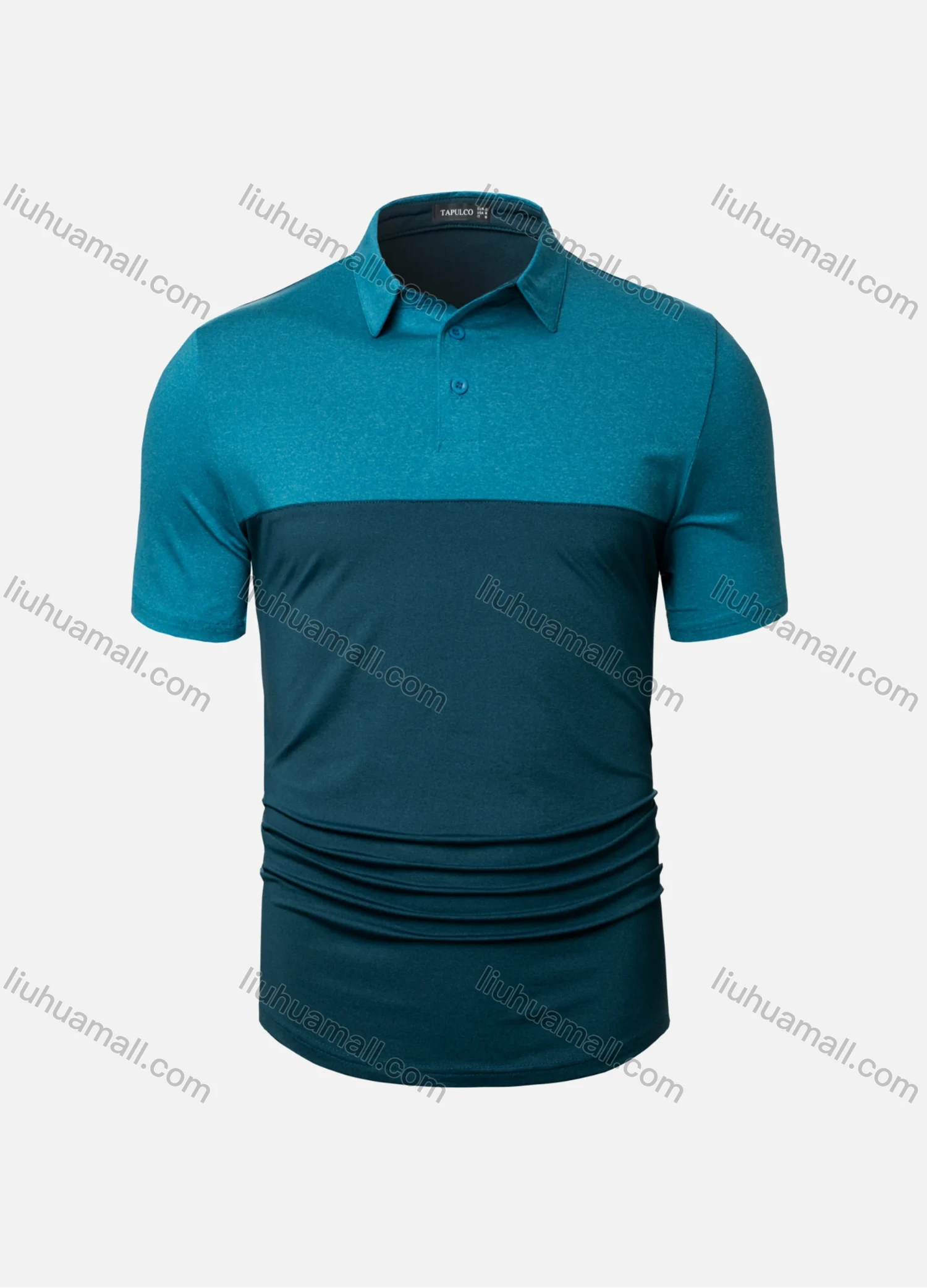 Wholesale Men's Casual Plain Splicing Button Front Short Sleeve Polo Shirt T4BT22# - Liuhuamall