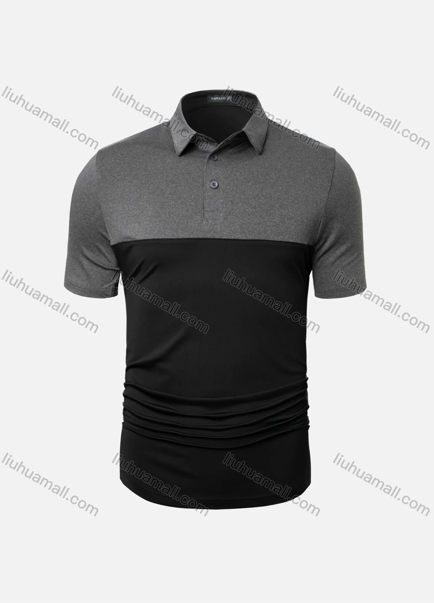 Wholesale Men's Casual Plain Splicing Button Front Short Sleeve Polo Shirt T4BT22# - Liuhuamall