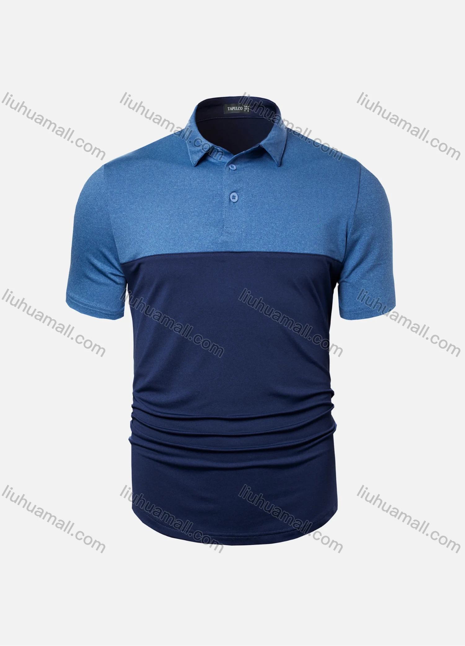 Wholesale Men's Casual Plain Splicing Button Front Short Sleeve Polo Shirt T4BT22# - Liuhuamall