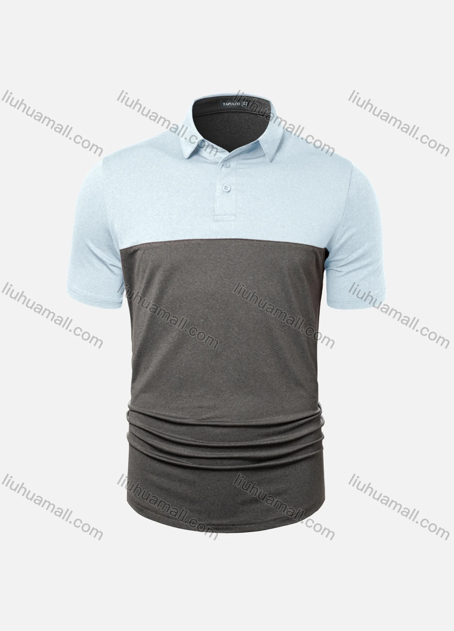 Wholesale Men's Casual Plain Splicing Button Front Short Sleeve Polo Shirt T4BT22# - Liuhuamall