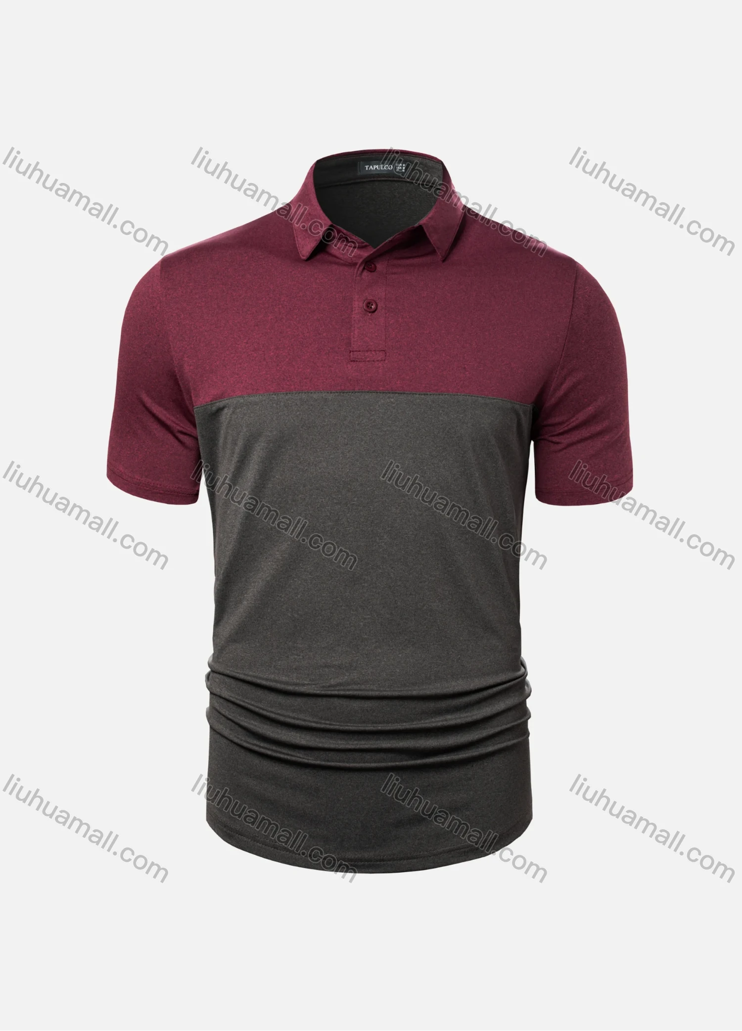 Wholesale Men's Casual Plain Splicing Button Front Short Sleeve Polo Shirt T4BT22# - Liuhuamall