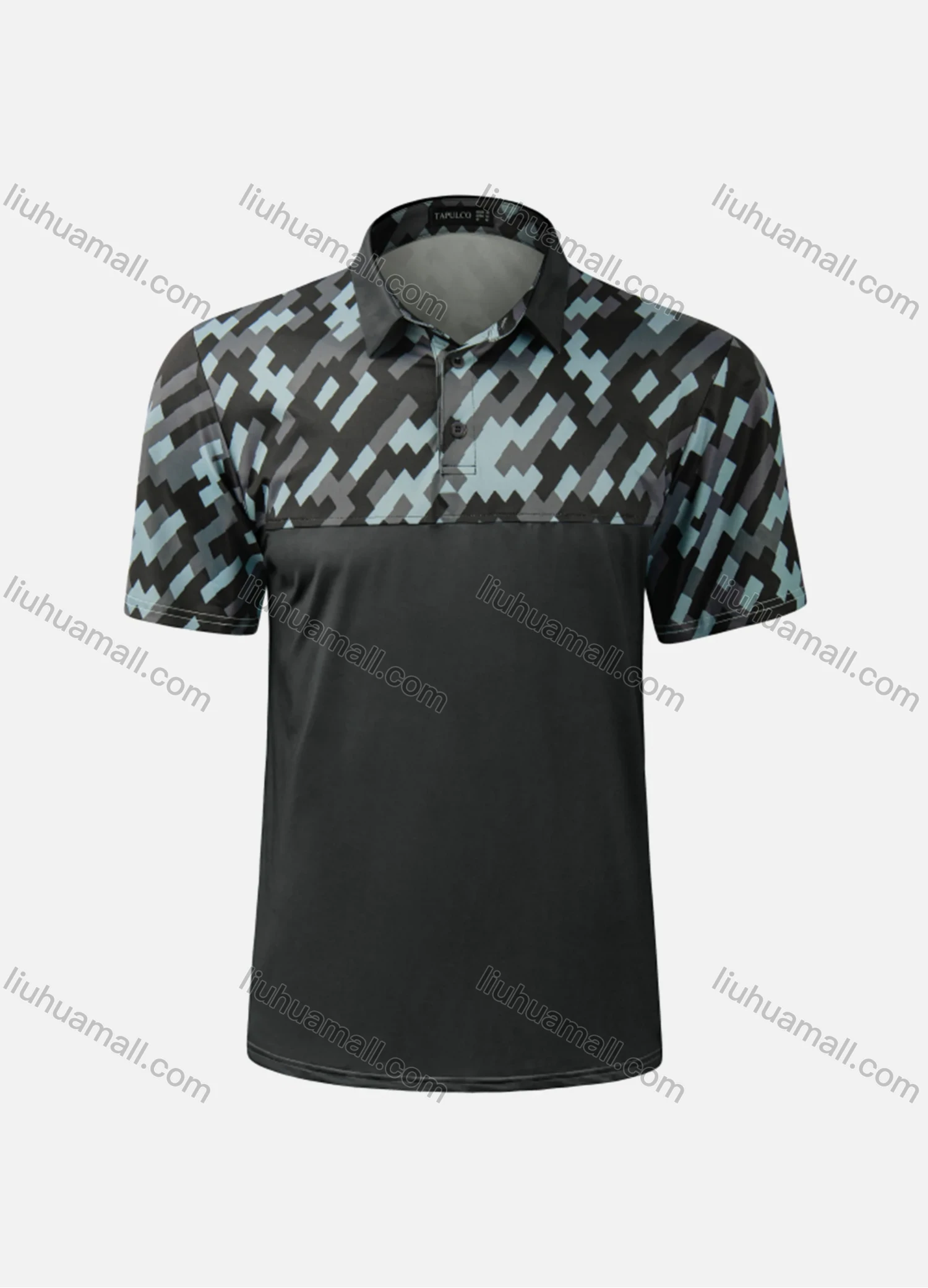 Wholesale Men's Casual Plain Splicing Button Front Short Sleeve Polo Shirt T4BT22# - Liuhuamall