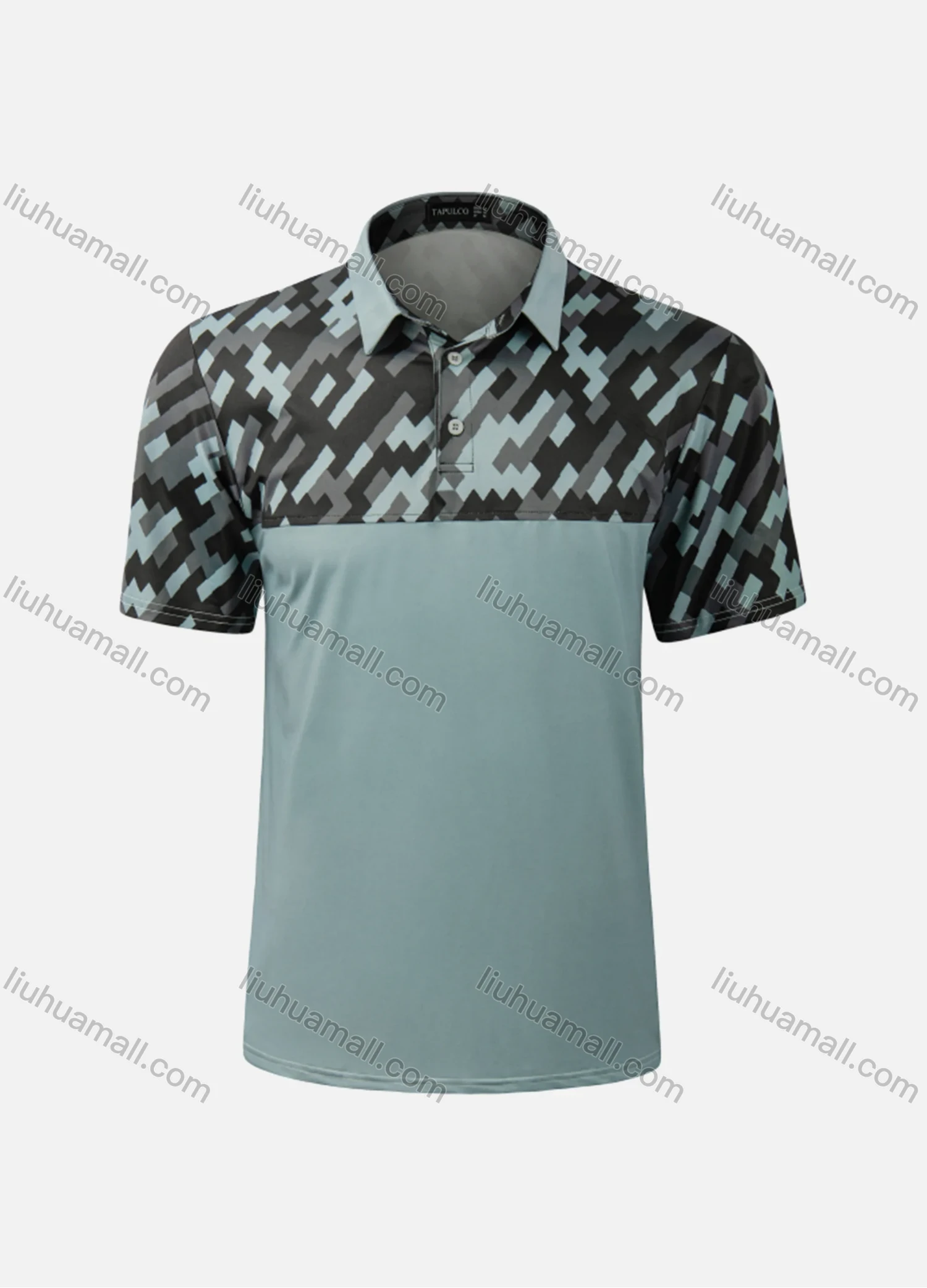 Wholesale Men's Casual Plain Splicing Button Front Short Sleeve Polo Shirt T4BT22# - Liuhuamall