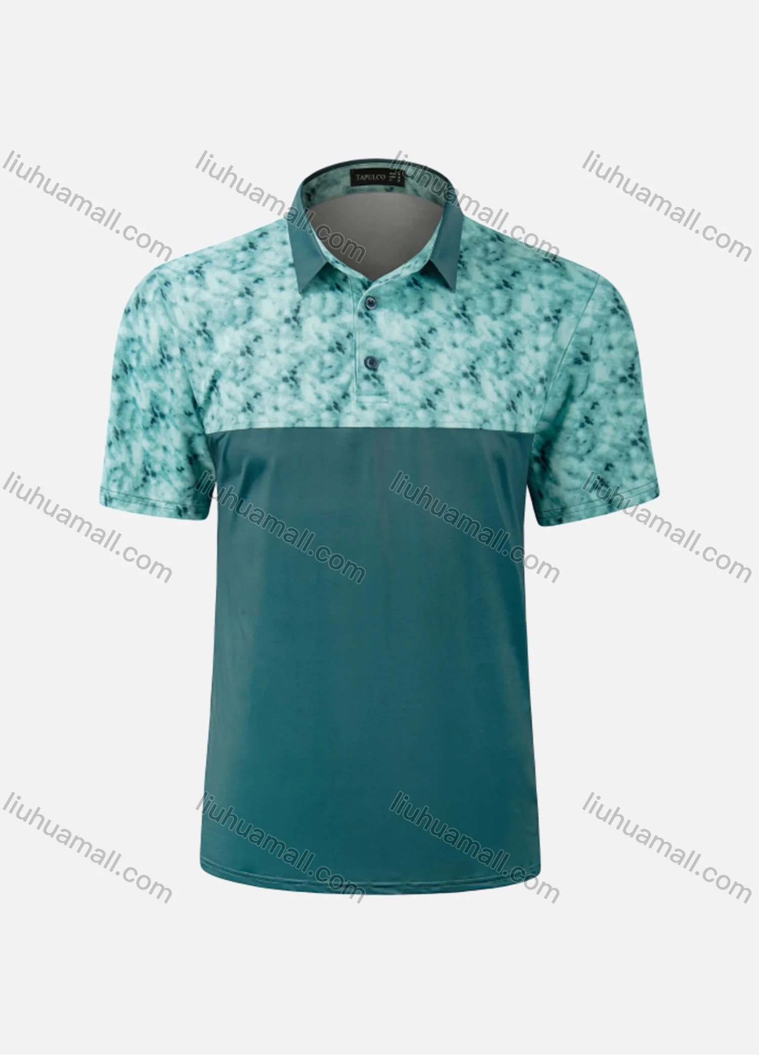 Wholesale Men's Casual Plain Splicing Button Front Short Sleeve Polo Shirt T4BT22# - Liuhuamall