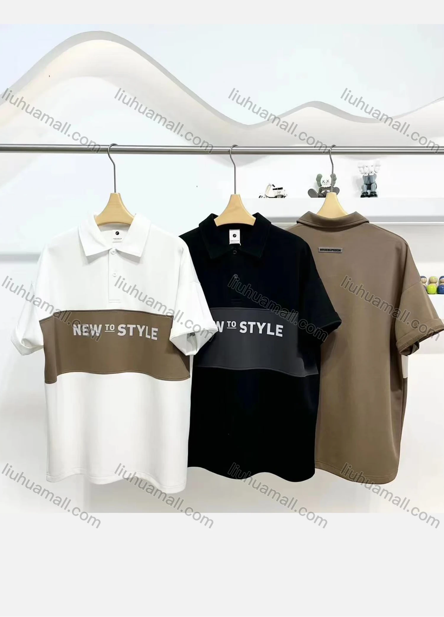 Wholesale Men's Casual Letter Colorblock Button Front Short Sleeve Polo Shirt N7016# - Liuhuamall