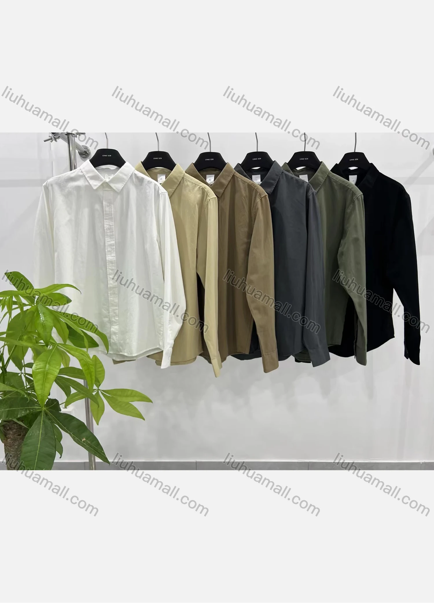 Wholesale Men's Casual Collared Plain Button Down Long Sleeve Ruched Shirt W1001# - Liuhuamall