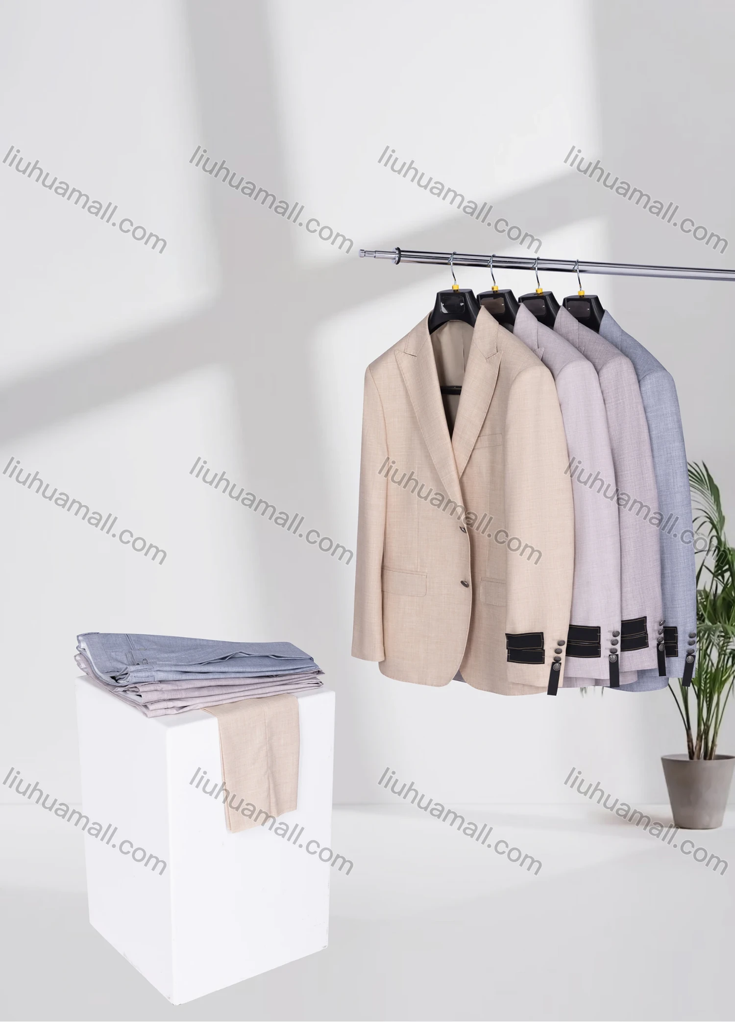Wholesale Men's Formal Lapel Plain Two Buttons Flap Pockets Blazer Jacket & Pants 2 Piece Suit Set 1055-4# - Liuhuamall
