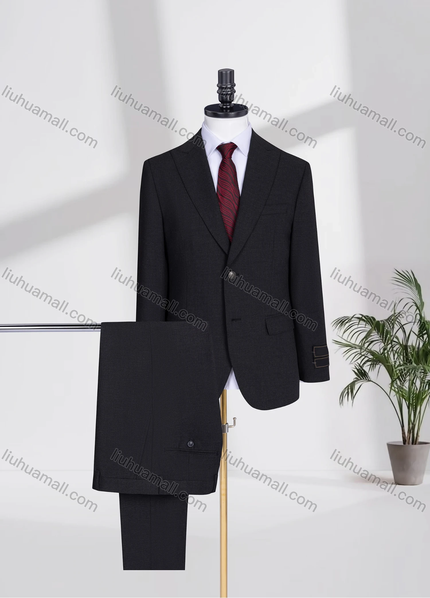 Wholesale Men's Business Lapel Plain Two Buttons Flap Pockets Blazer Jacket & Pants 2 Piece Suit Set 3207-8# - Liuhuamall