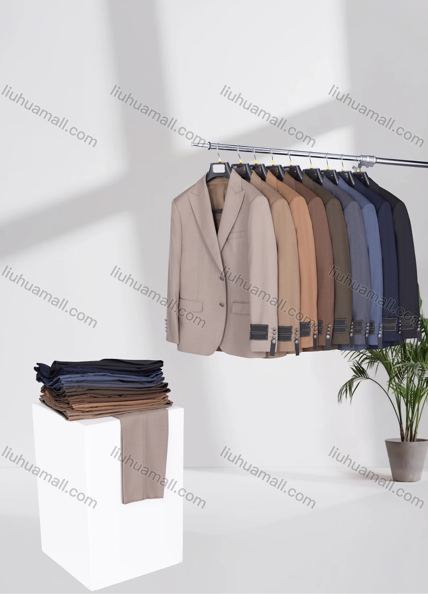 Wholesale Men's Business Lapel Plain Two Buttons Flap Pockets Blazer Jacket & Pants 2 Piece Suit Set 3347-9# - Liuhuamall