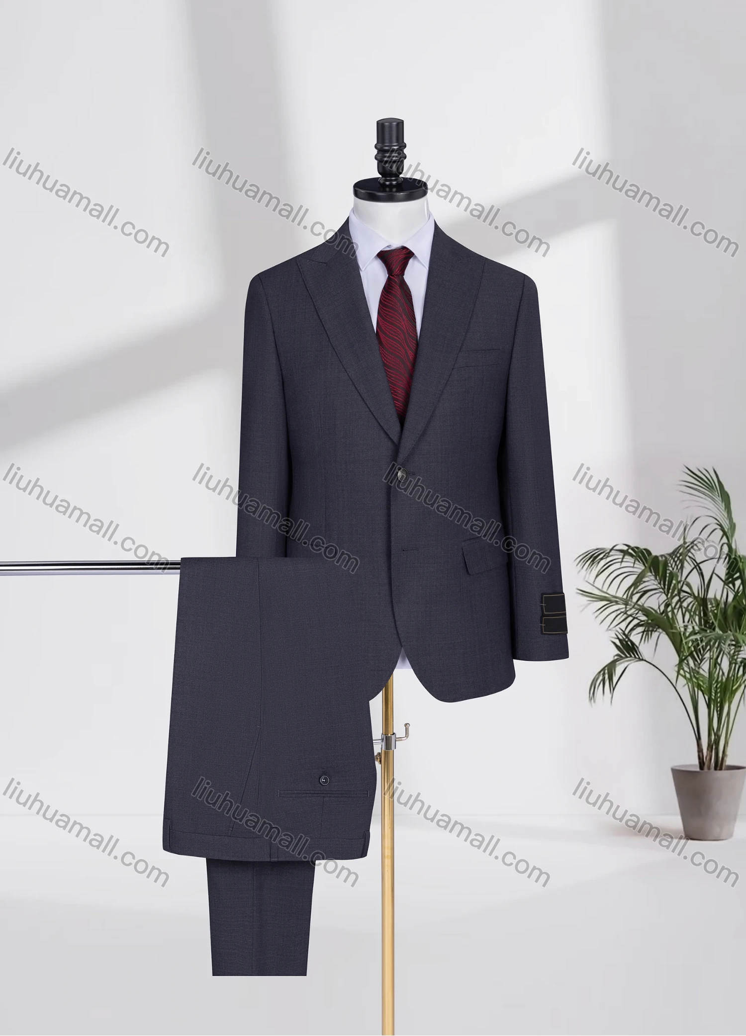 Wholesale Men's Business Lapel Plain Two Buttons Flap Pockets Blazer Jacket & Pants 2 Piece Suit Set 3347-9# - Liuhuamall