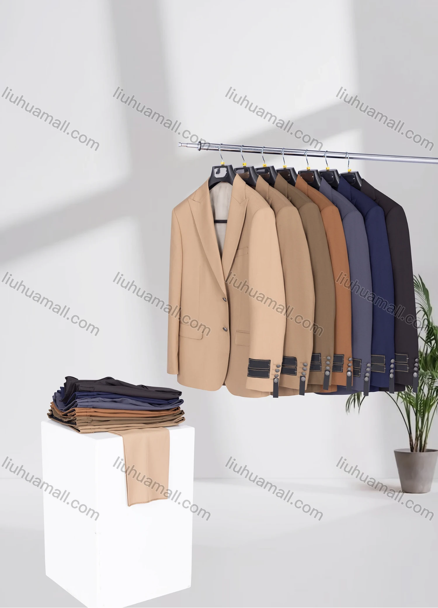 Wholesale Men's Formal Lapel Plain Two Buttons Flap Pockets Blazer Jacket & Pants 2 Piece Suit Set 3468-7# - Liuhuamall