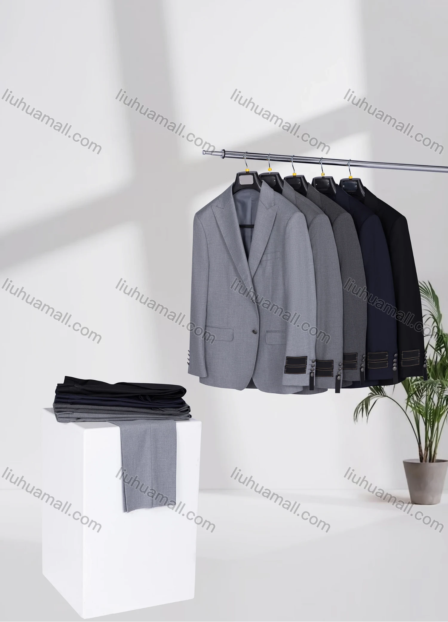 Wholesale Men's Formal Lapel Plain Two Buttons Flap Pockets Blazer Jacket & Pants 2 Piece Suit Set D2655-5# - Liuhuamall