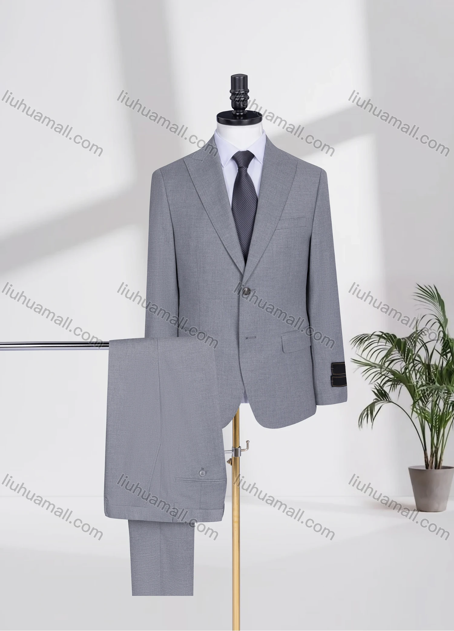Wholesale Men's Formal Lapel Plain Two Buttons Flap Pockets Blazer Jacket & Pants 2 Piece Suit Set D2655-5# - Liuhuamall