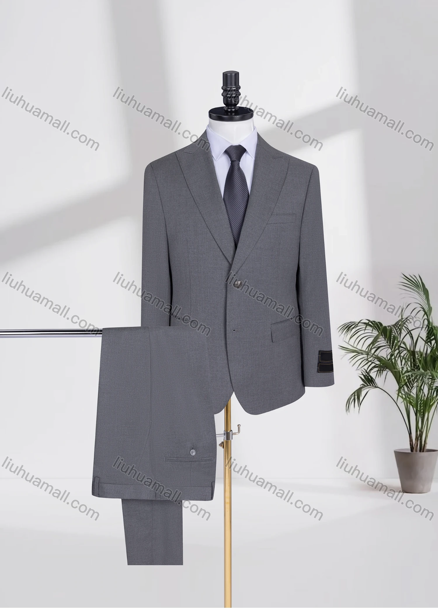Wholesale Men's Formal Lapel Plain Two Buttons Flap Pockets Blazer Jacket & Pants 2 Piece Suit Set D2655-5# - Liuhuamall