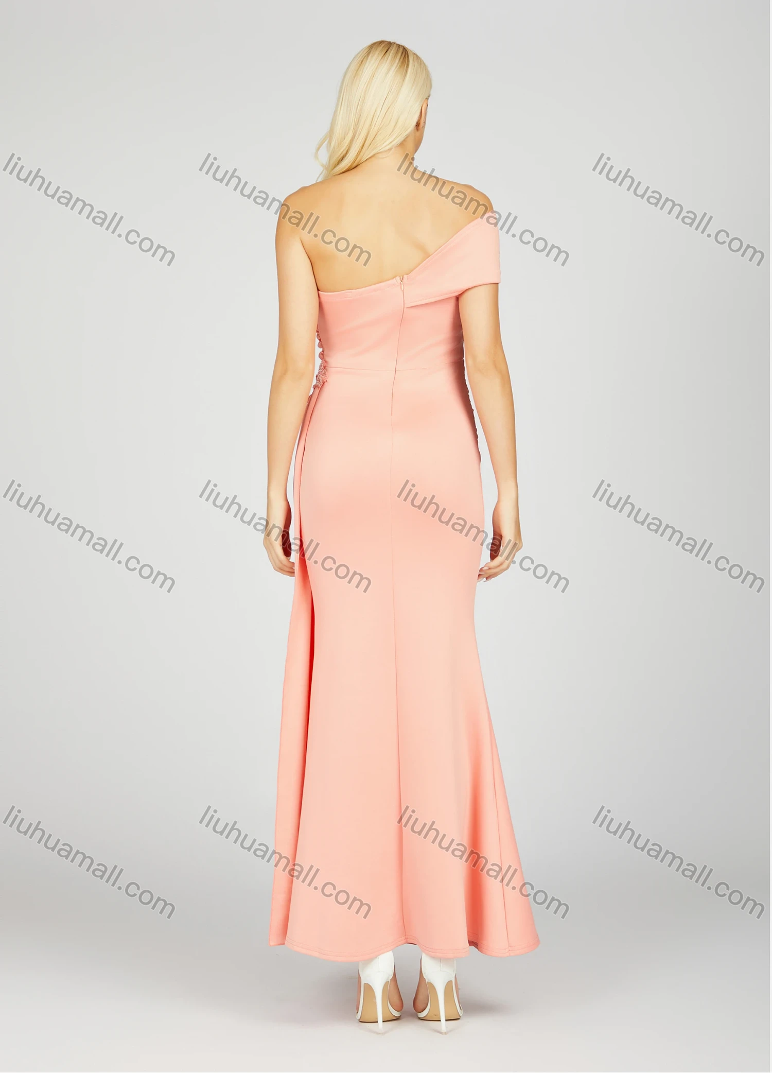 Wholesale Women's Glamorous Plain Ruched Sequin Beaded Decor Split Hem Maxi Evening Dress 7023# - Liuhuamall