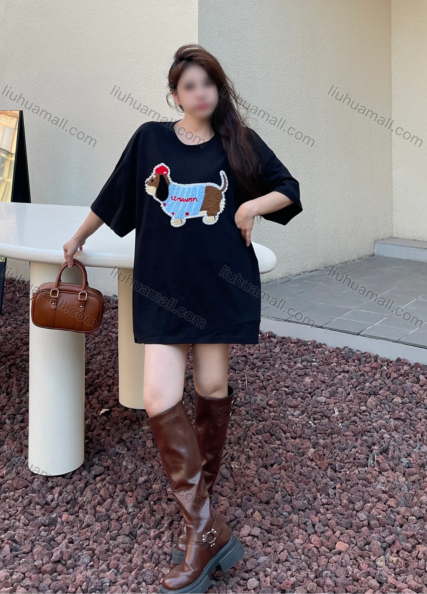 Wholesale Women's Casual Round Neck Animal Print Pearl Decor Short Sleeve Drop Shoulder Tee 0677-6# - Liuhuamall