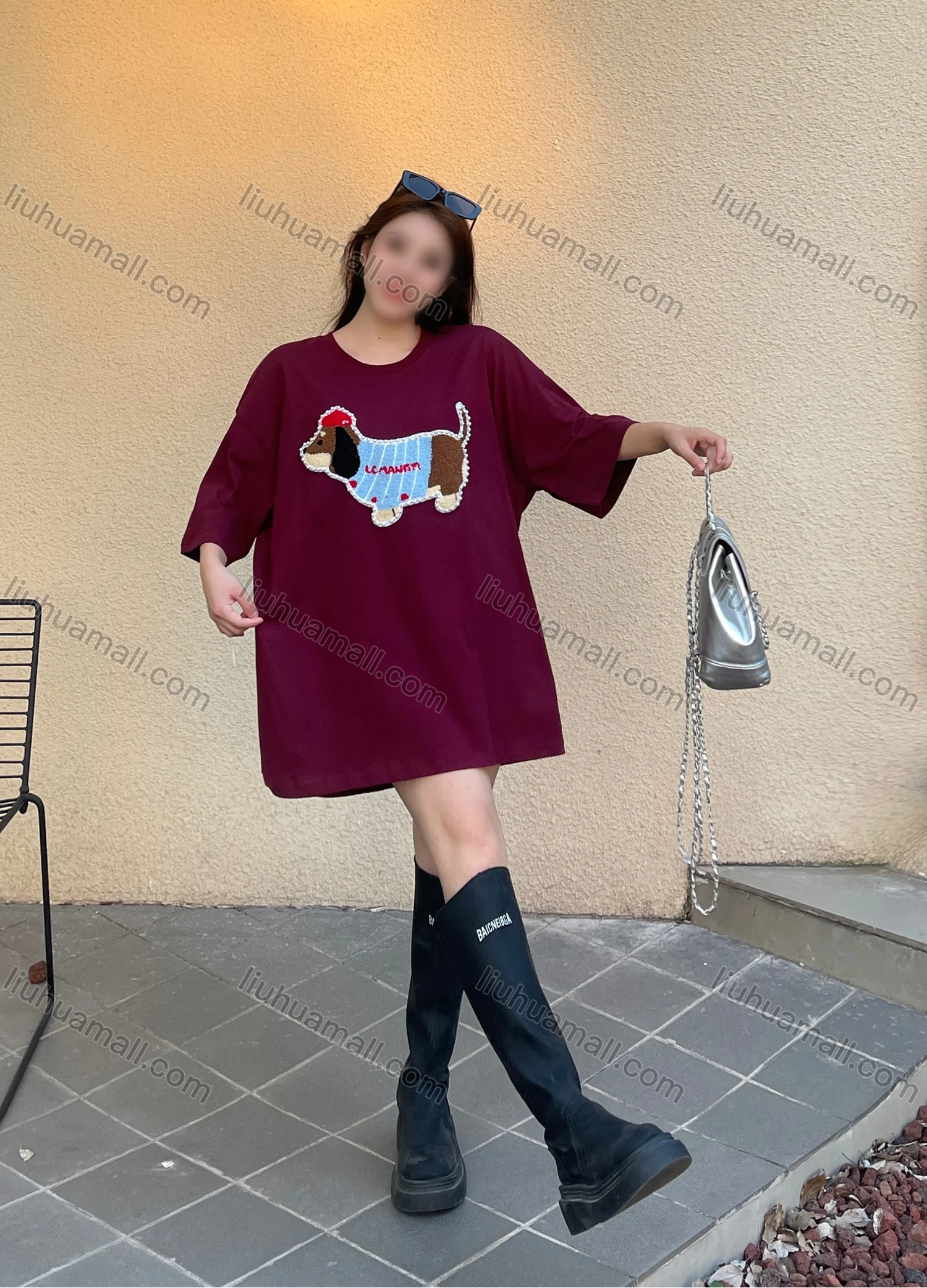 Wholesale Women's Casual Round Neck Animal Print Pearl Decor Short Sleeve Drop Shoulder Tee 0677-6# - Liuhuamall