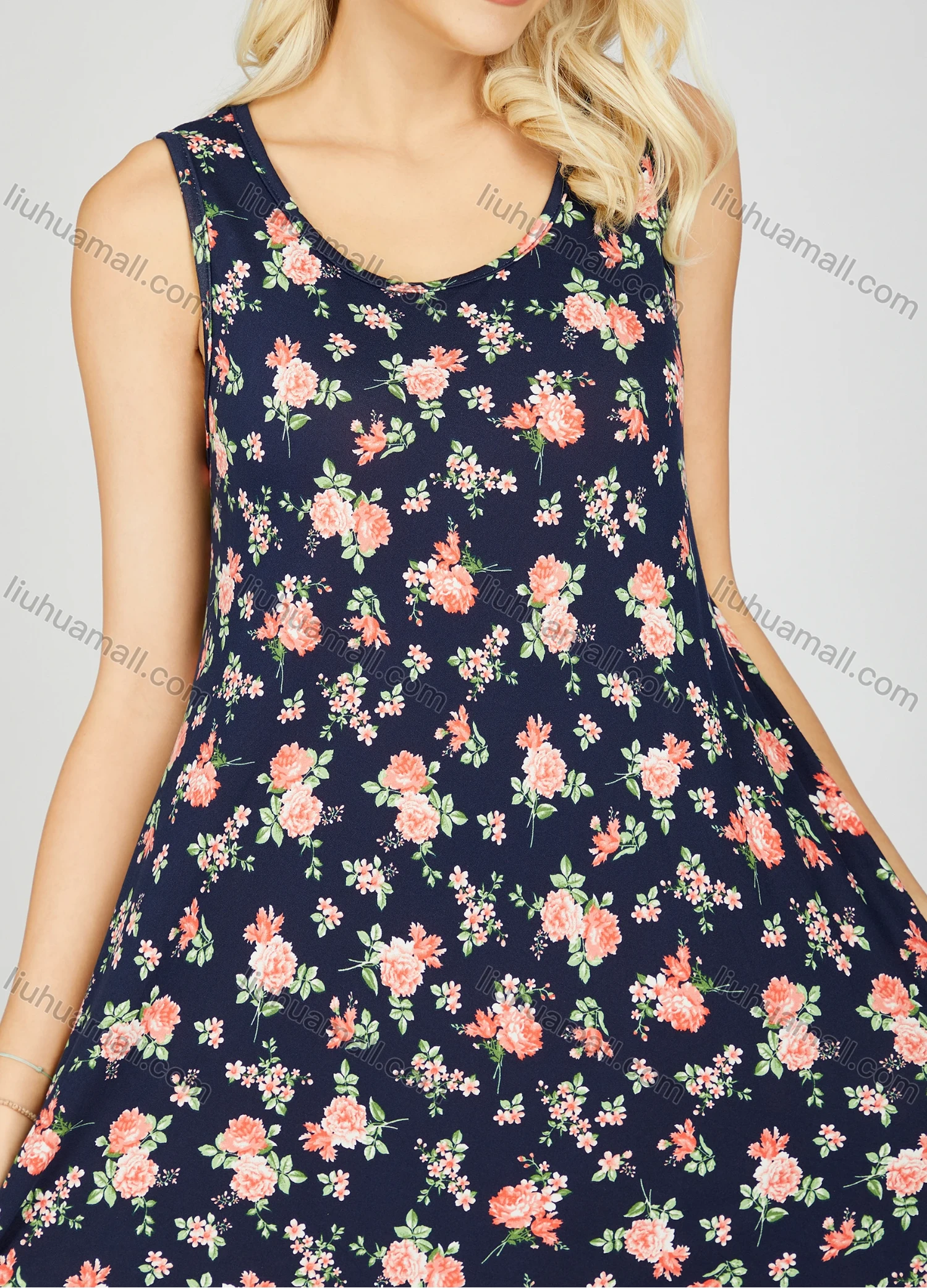 Wholesale Women's Soft Milk Silk Allover Floral Print Scoop Neck Lounge Tank Midi Night Dress 1005# - Liuhuamall