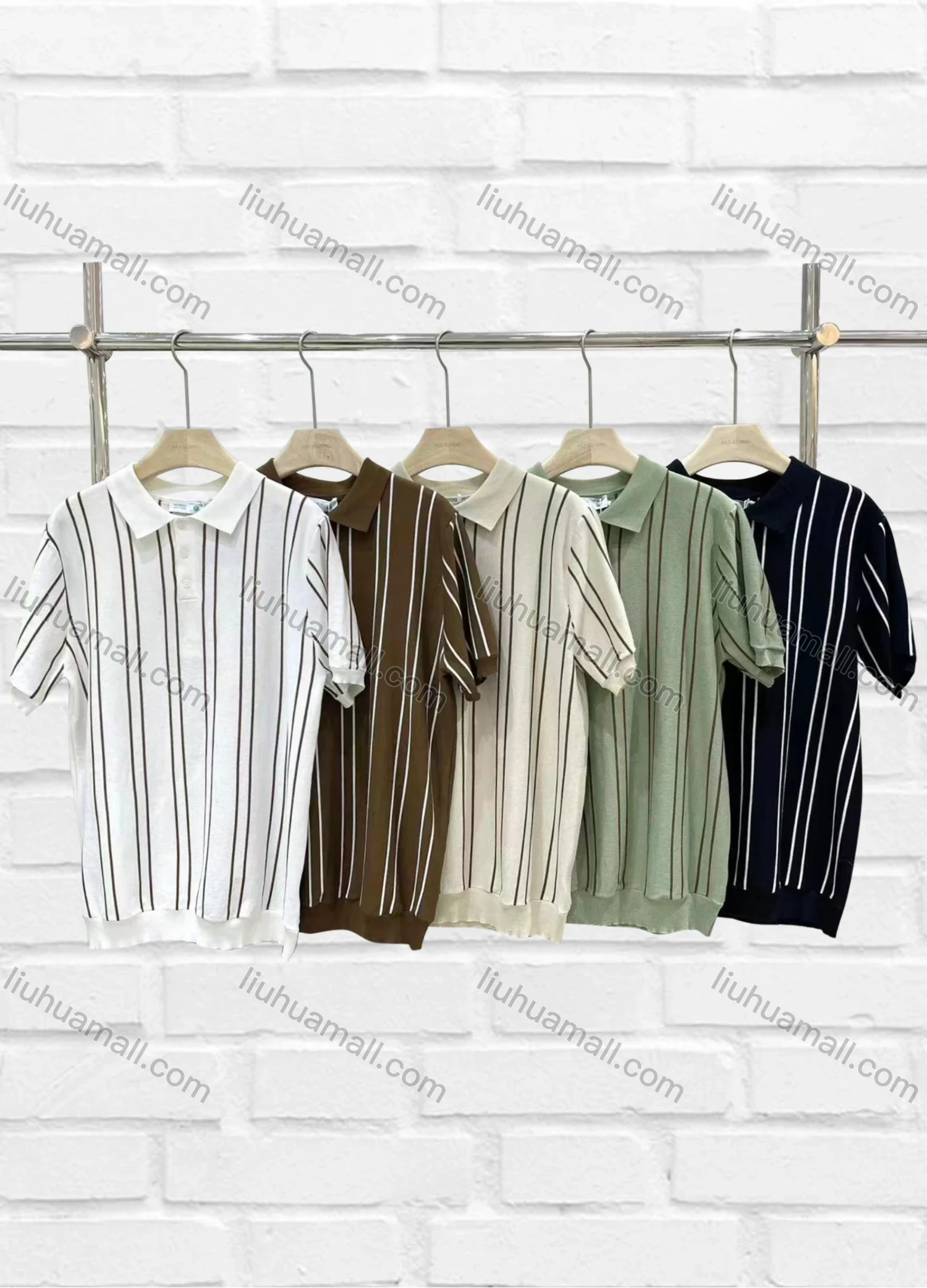 Wholesale Men's Casual Striped Button Front Short Sleeve Polo Shirt C72039# - Liuhuamall